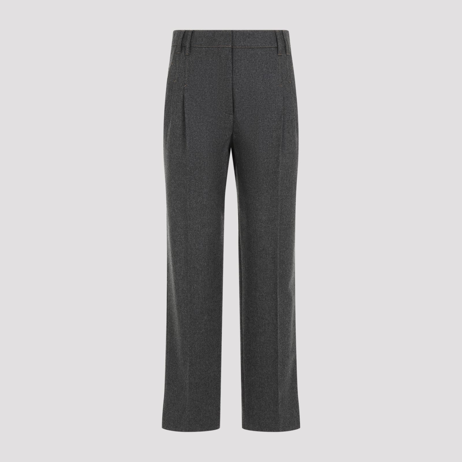 Shop Brunello Cucinelli Cropped Flannel Pants In Grigio Scuro