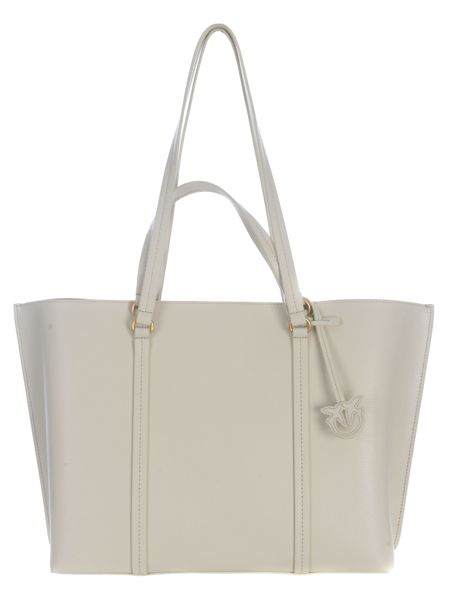 Shop Pinko Shopper Bag  Carrie Made Of Tumbled Leather In Crema