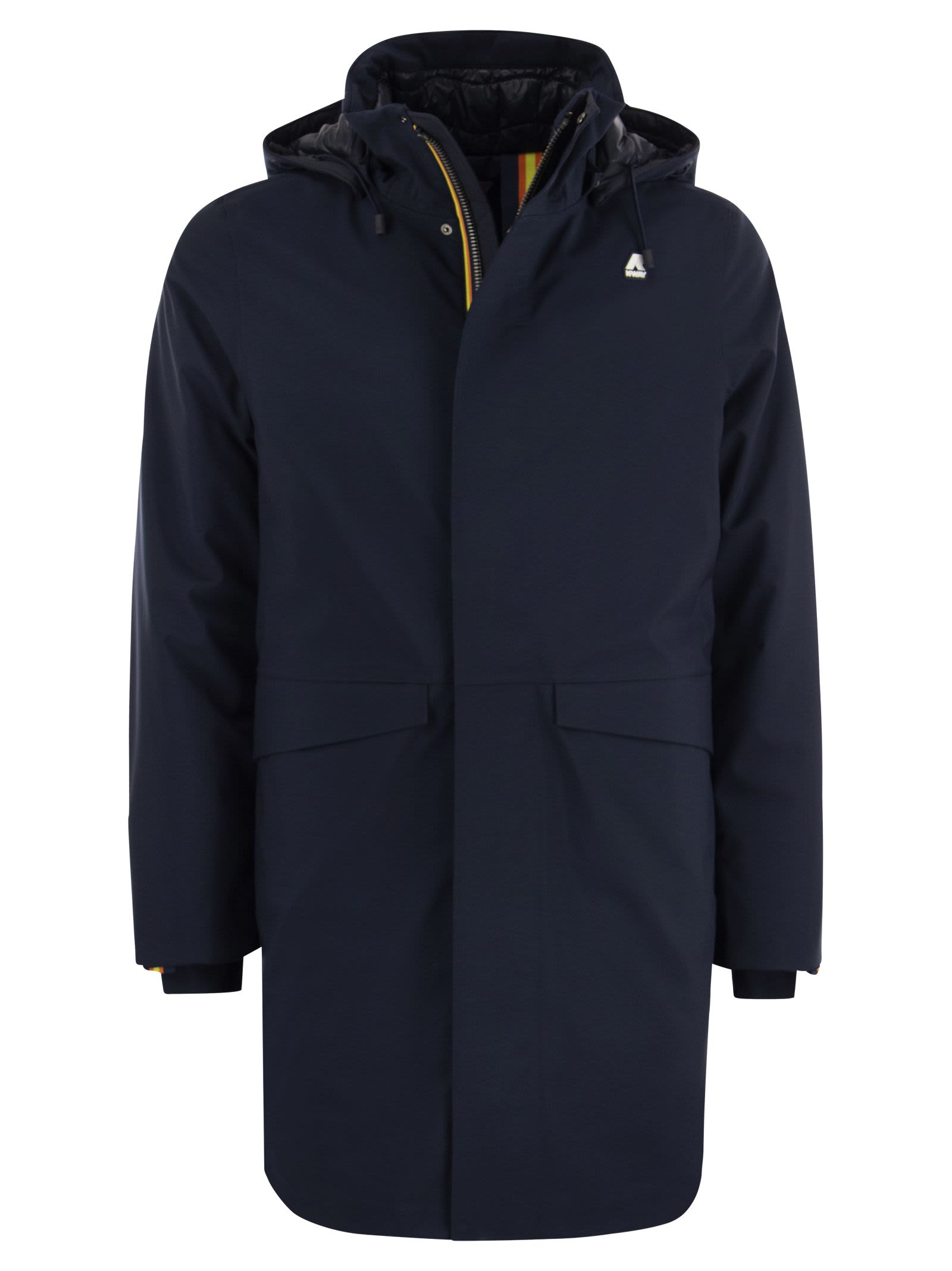 Shop K-way Thomal Bonded Padded - Long Padded Jacket With Hood In Blue
