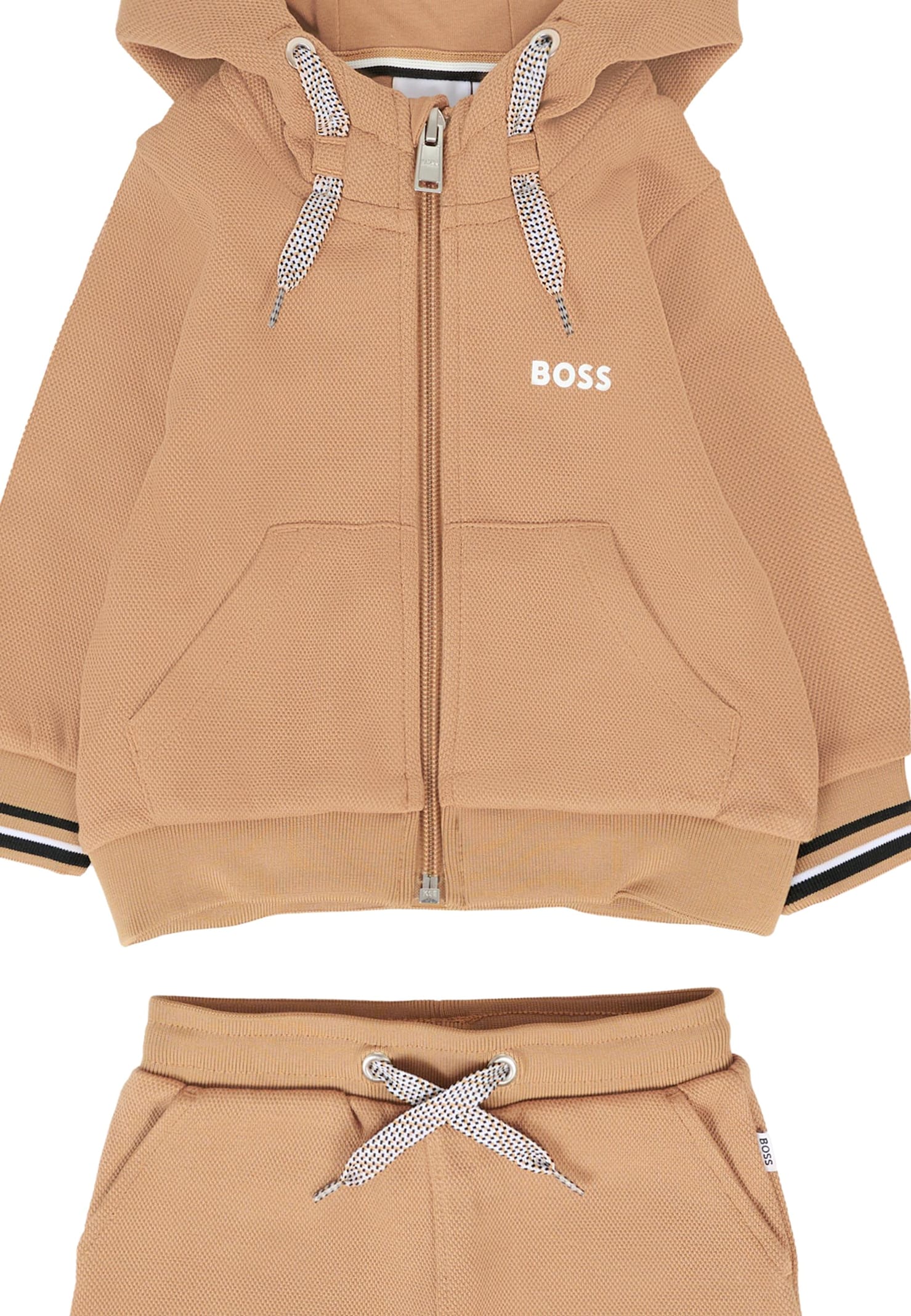 Hugo Boss Beige Suit For Baby Boy With Logo In Brown