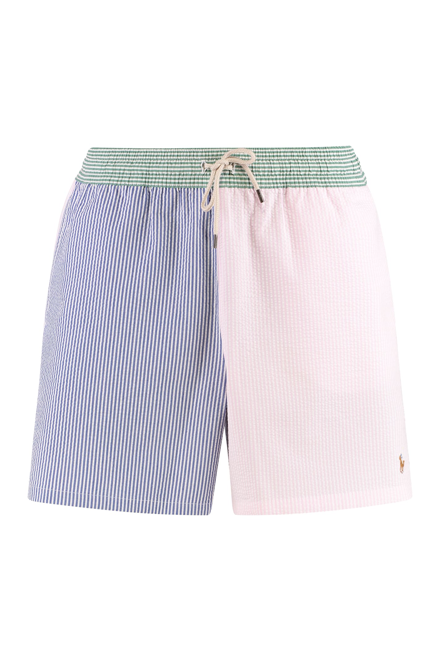 Polo Ralph Lauren Straight-leg Mid-length Logo-embroidered Striped Cotton-blend Seersucker Swim Shorts