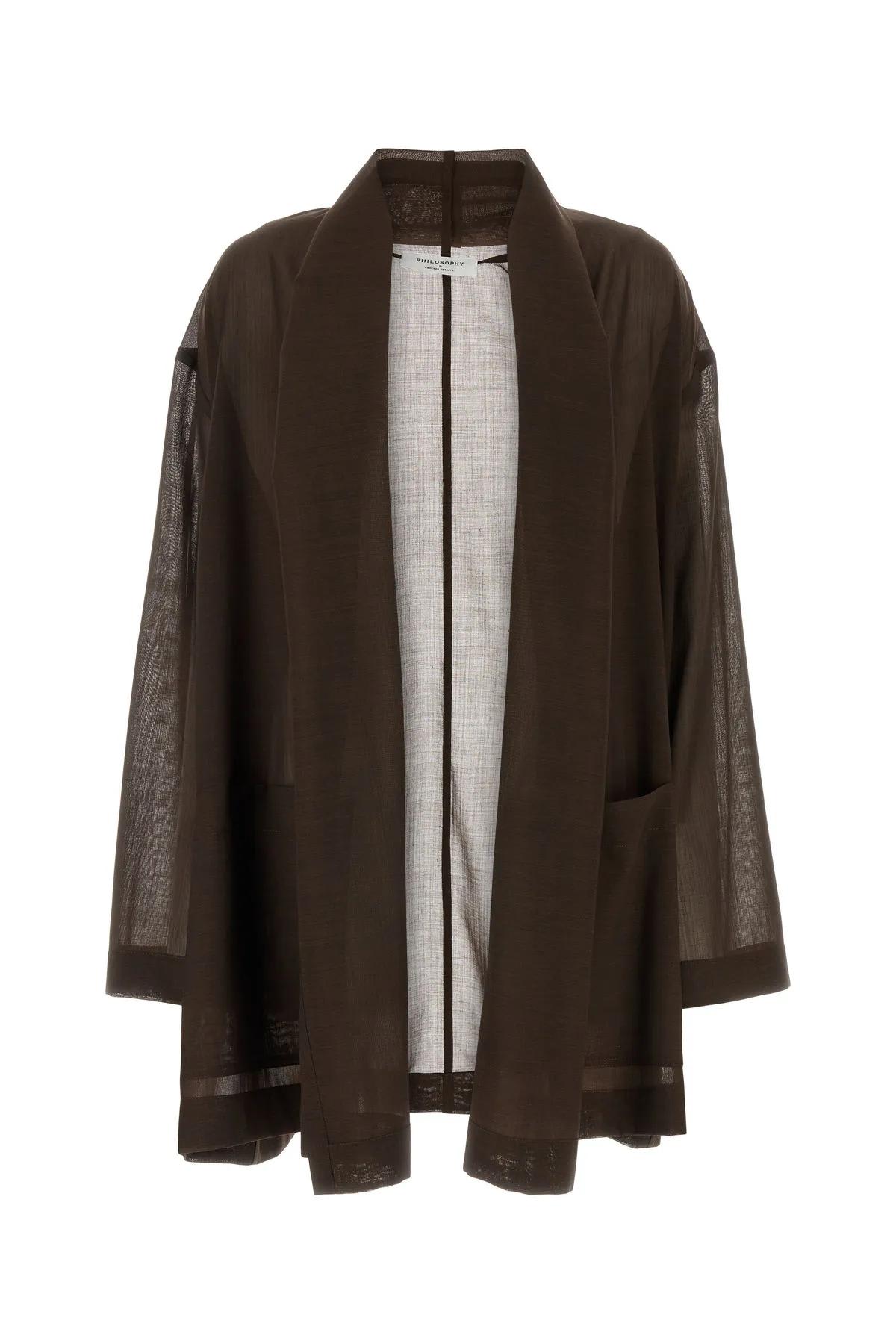 Shop Philosophy Di Lorenzo Serafini Chocolate Wool Blend Oversize Kimono In Brown