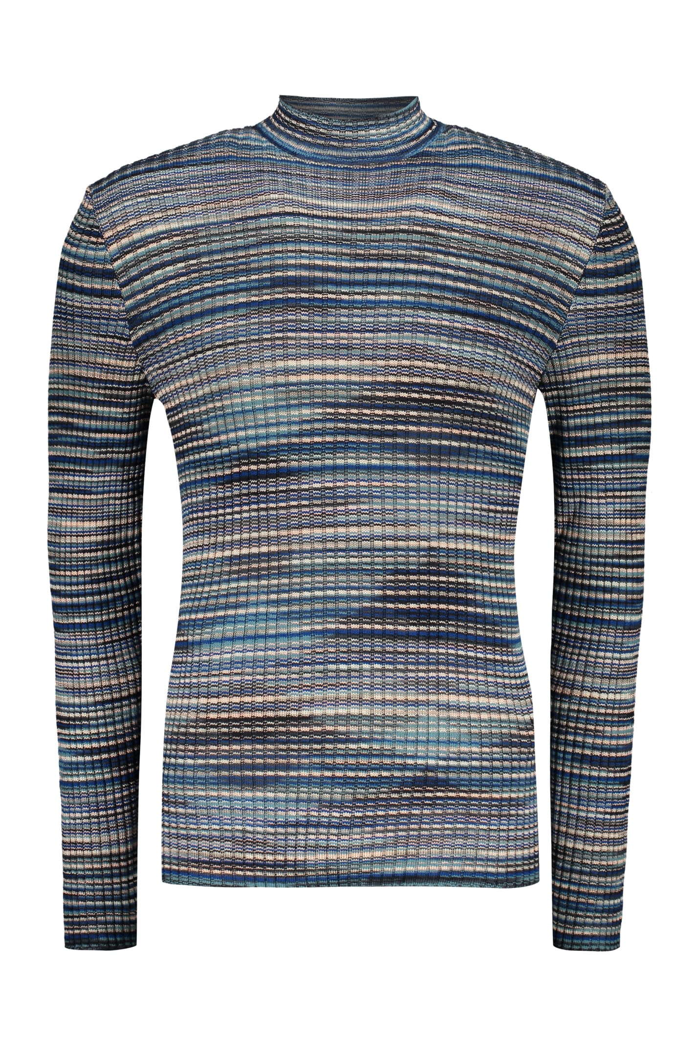 Missoni Ribbed Wool Turtleneck Sweater In Blue