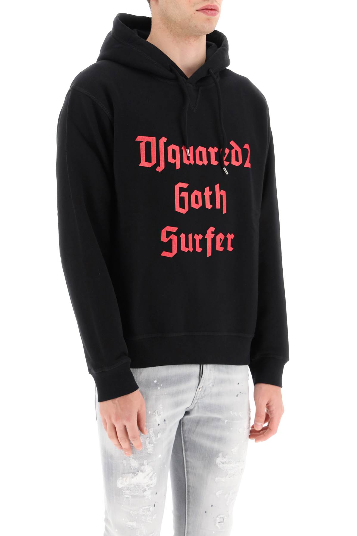 Dsquared2 Fleeced Cotton Gothsurfer Hoodie In Black