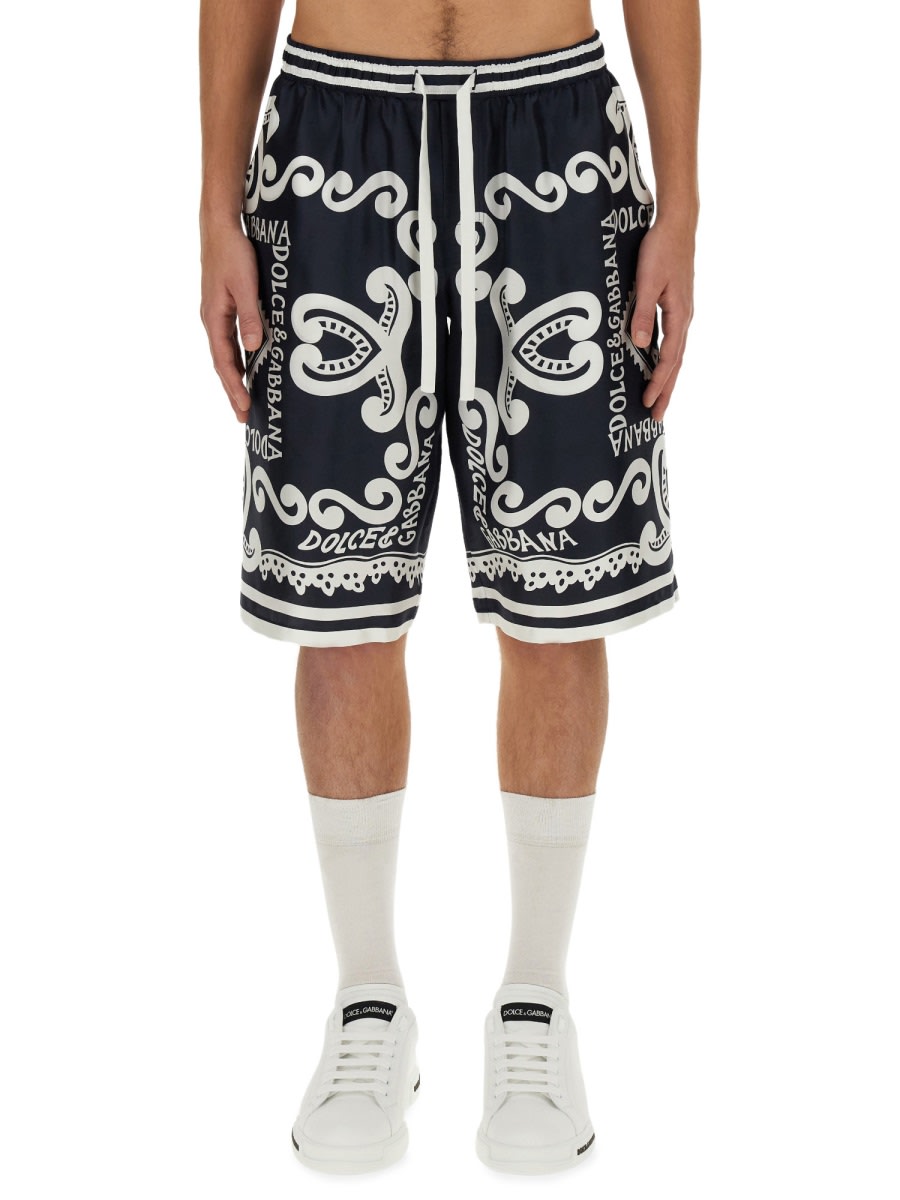 Shop Dolce & Gabbana Bermuda Shorts Navy In Multicolour