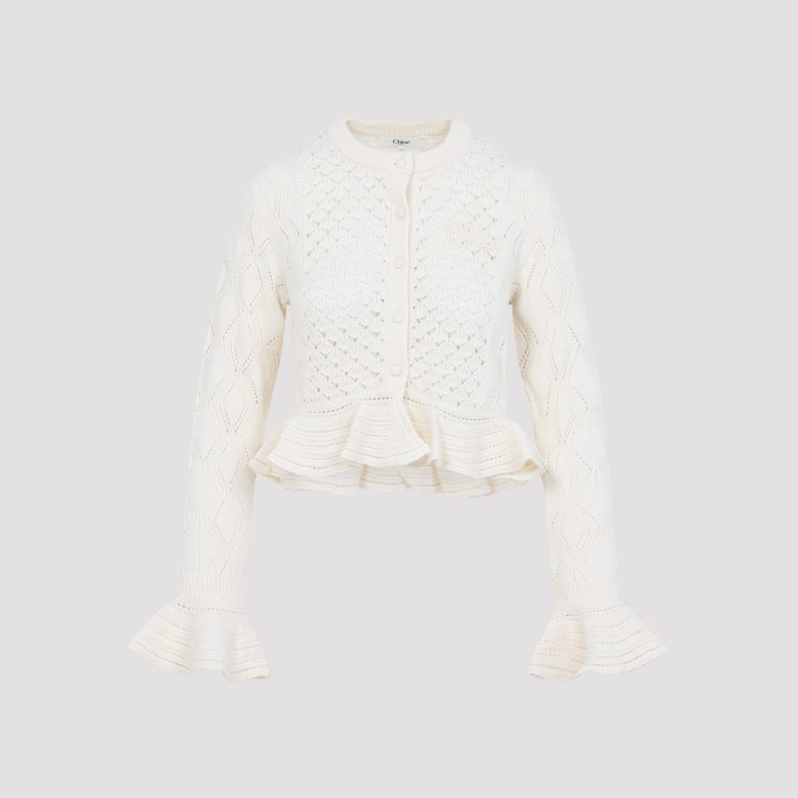 Chloé Openwork Flounced Cardigan In Alpaca And Silk In White