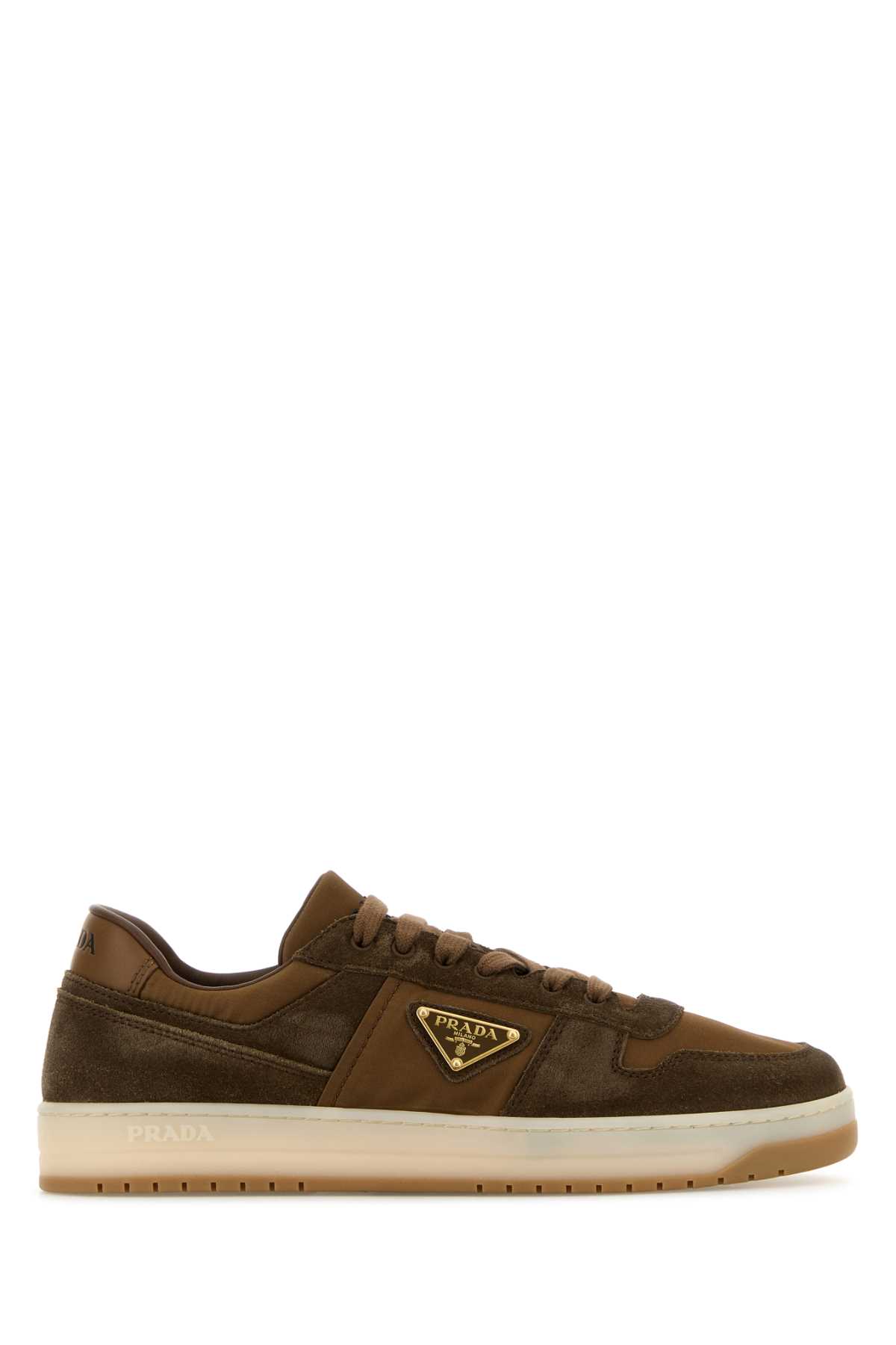 Shop Prada Two-tone Suede And Fabric Downtown Sneakers In Moganocorinto