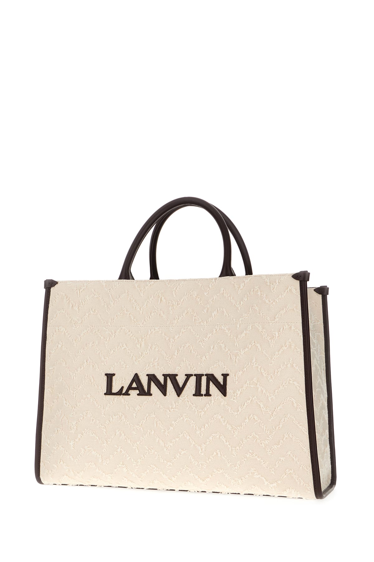 Shop Lanvin Sand Canvas Mm Shopping Bag In Dark Beige Burgundy