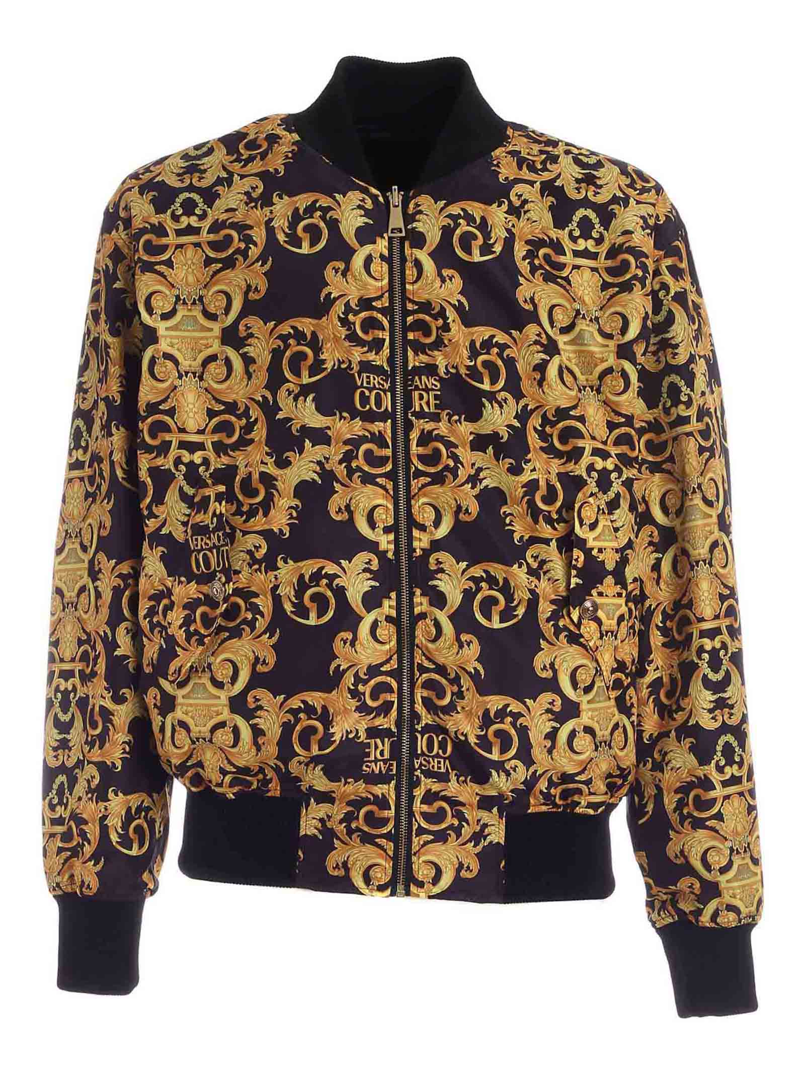 Versace Jeans Couture Logo Baroque Print Bomber Jacket In Black | ModeSens