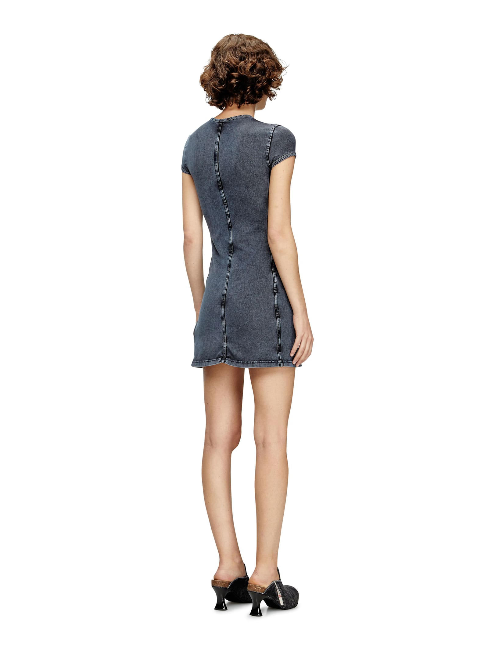 Diesel Knee Length Denim Dress With Contrast Stitching In Gray