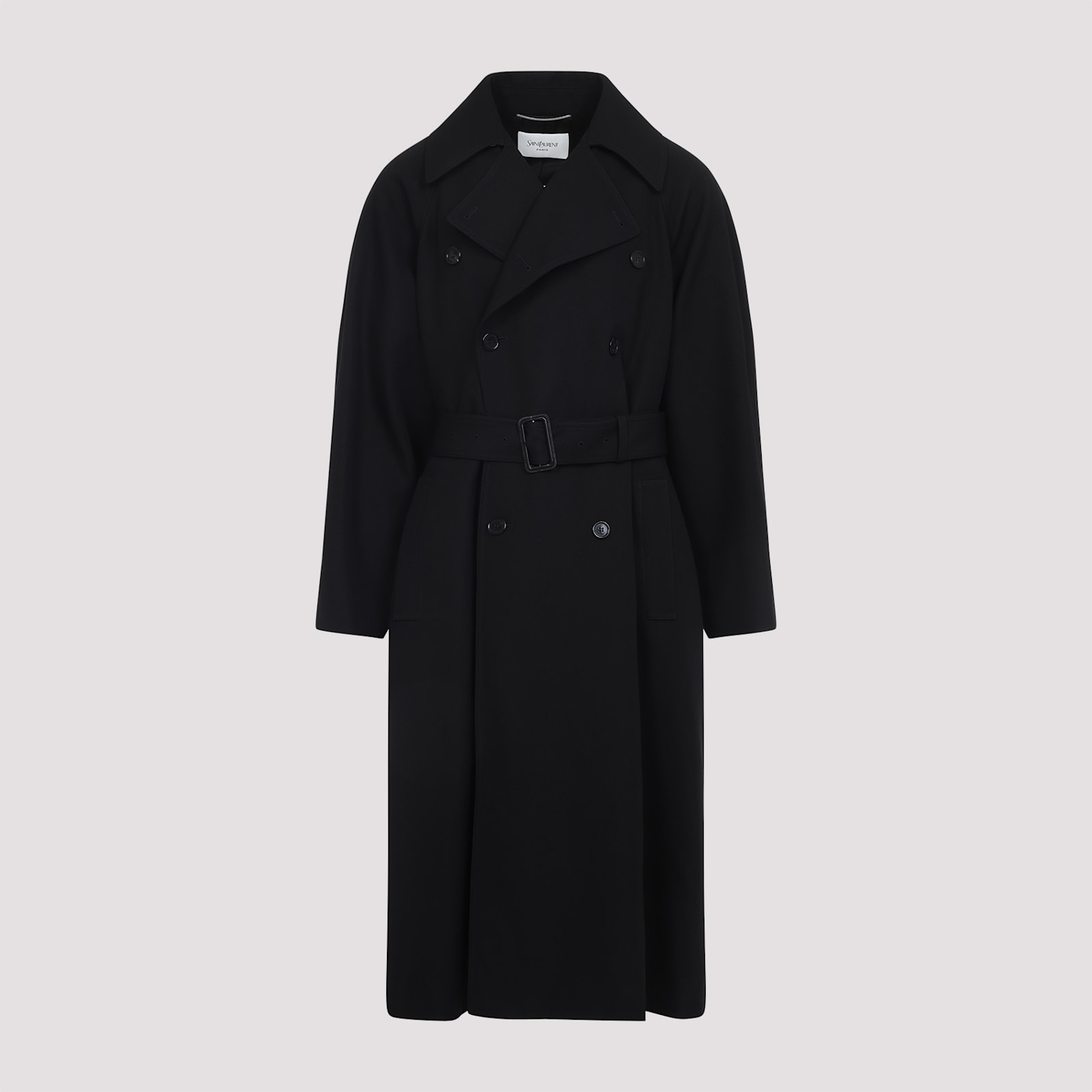 Saint Laurent Wool Coat With Central Back Slit In Black