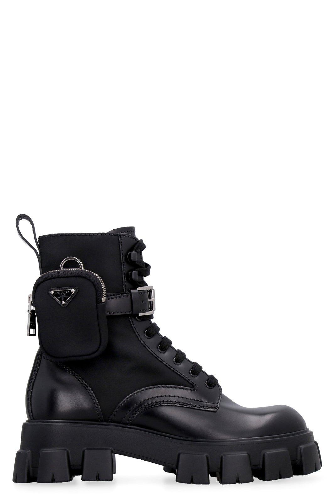 PRADA PANELLED POUCH-ATTACHED COMBAT BOOTS