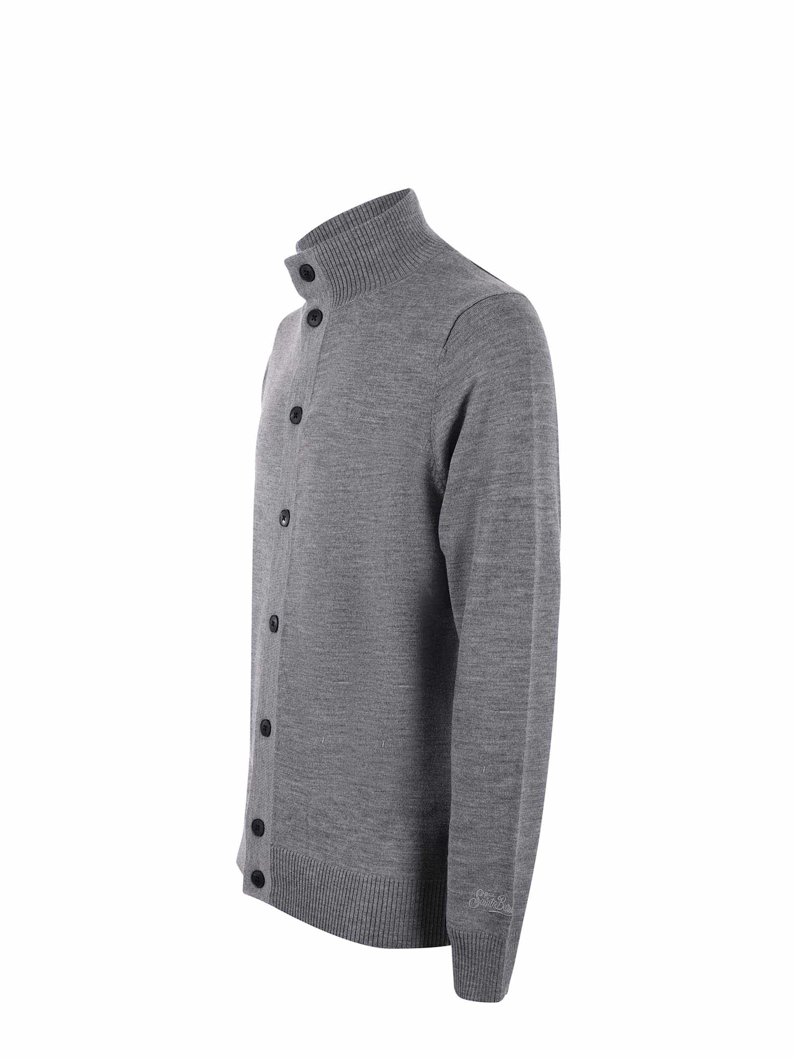 Shop Mc2 Saint Barth Merino Wool Cardigan In Grey