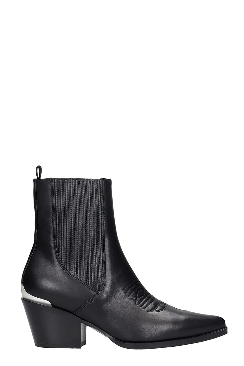 LOLA CRUZ TEXAN ANKLE BOOTS IN BLACK LEATHER,11517274