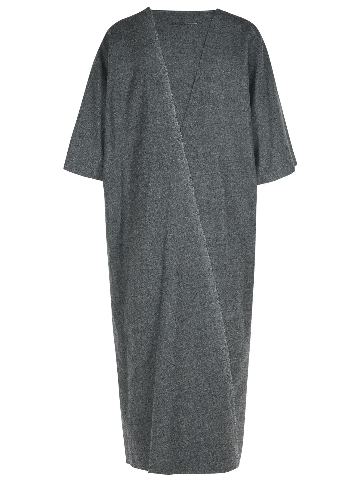 Mm6 Maison Margiela V-neckline Midi Dress Asymmetric Seam In Gray