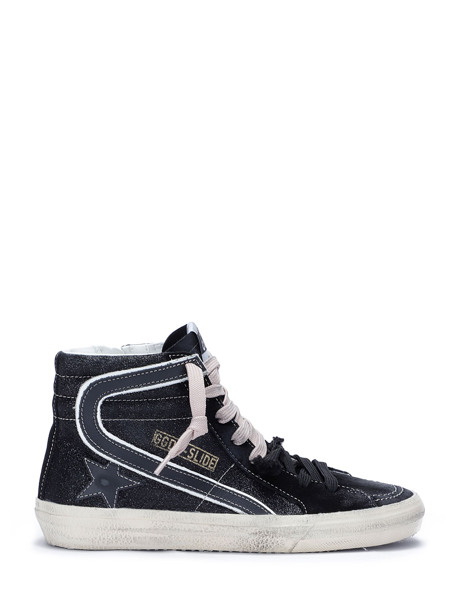 Golden Goose Slide Classic Glitter Upper Suede Toe Leather Star In Black