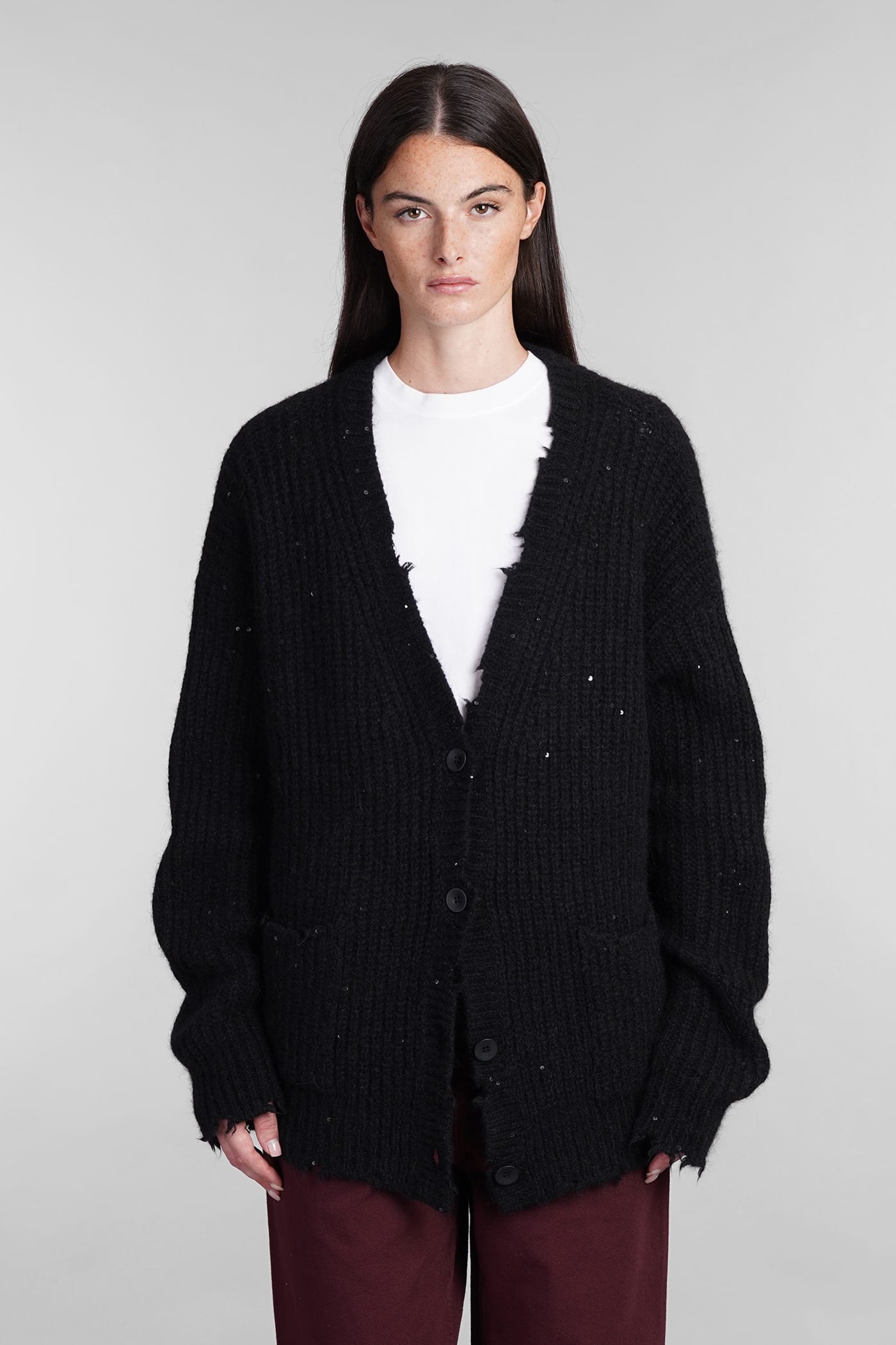 Shop Laneus Cardigan In Black Wool