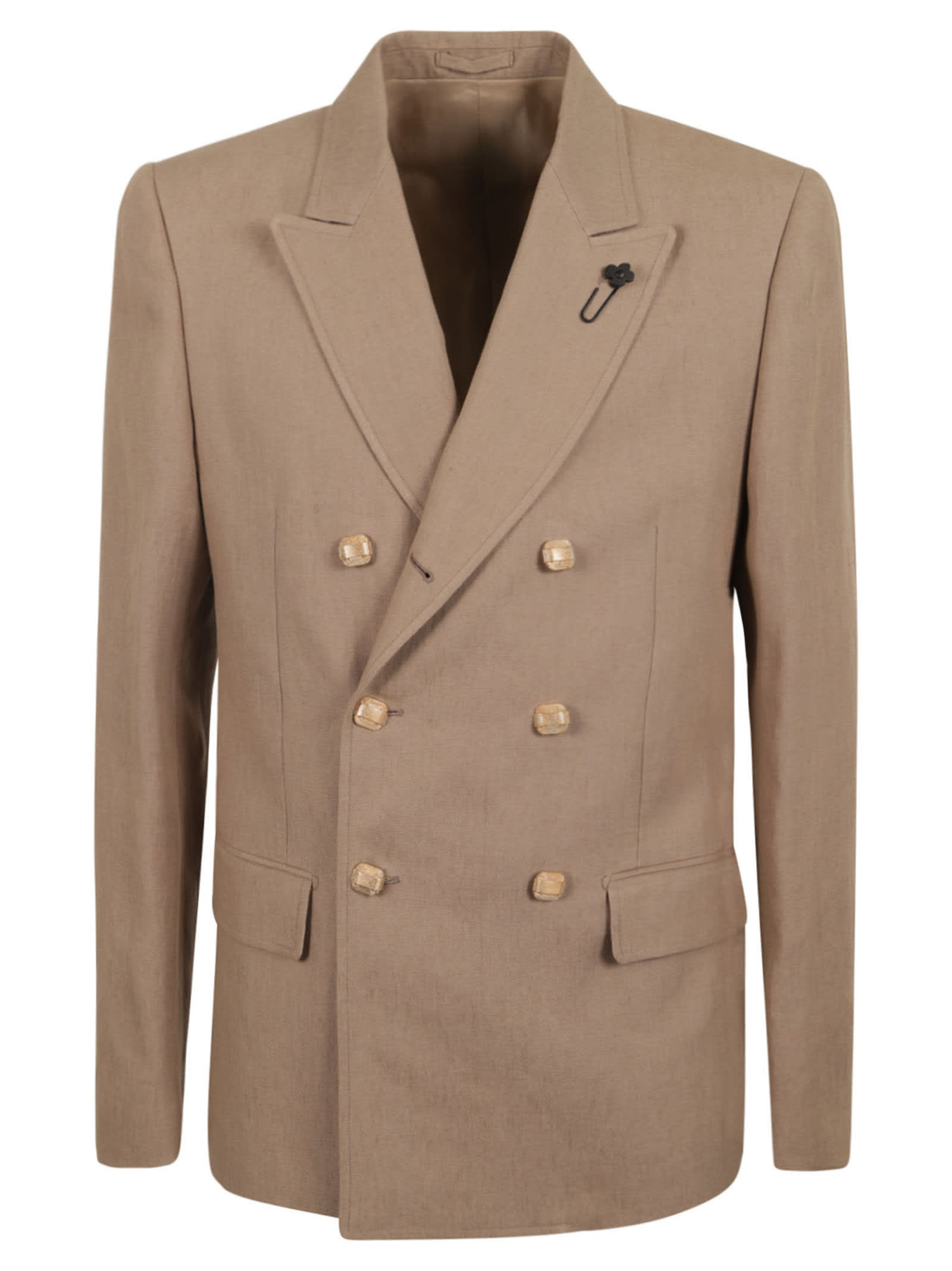 Shop Lardini Double-breasted Formal Dinner Jacket In Taupe