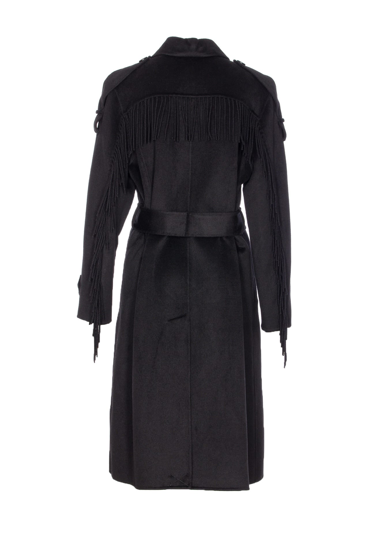 Liu •jo Trench Coat With Fringes In Blue
