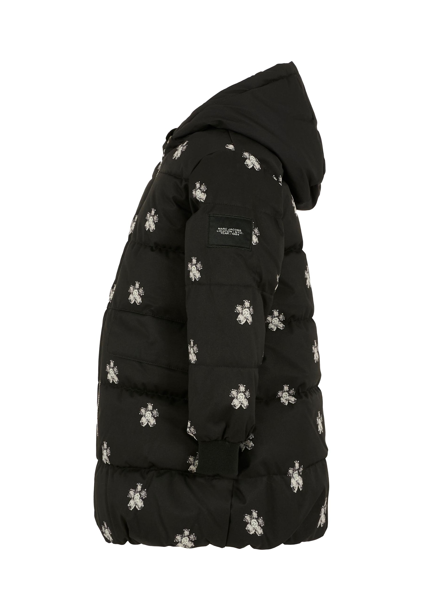 Marc Jacobs Black Down Jacket For Girl With Daisy In Black