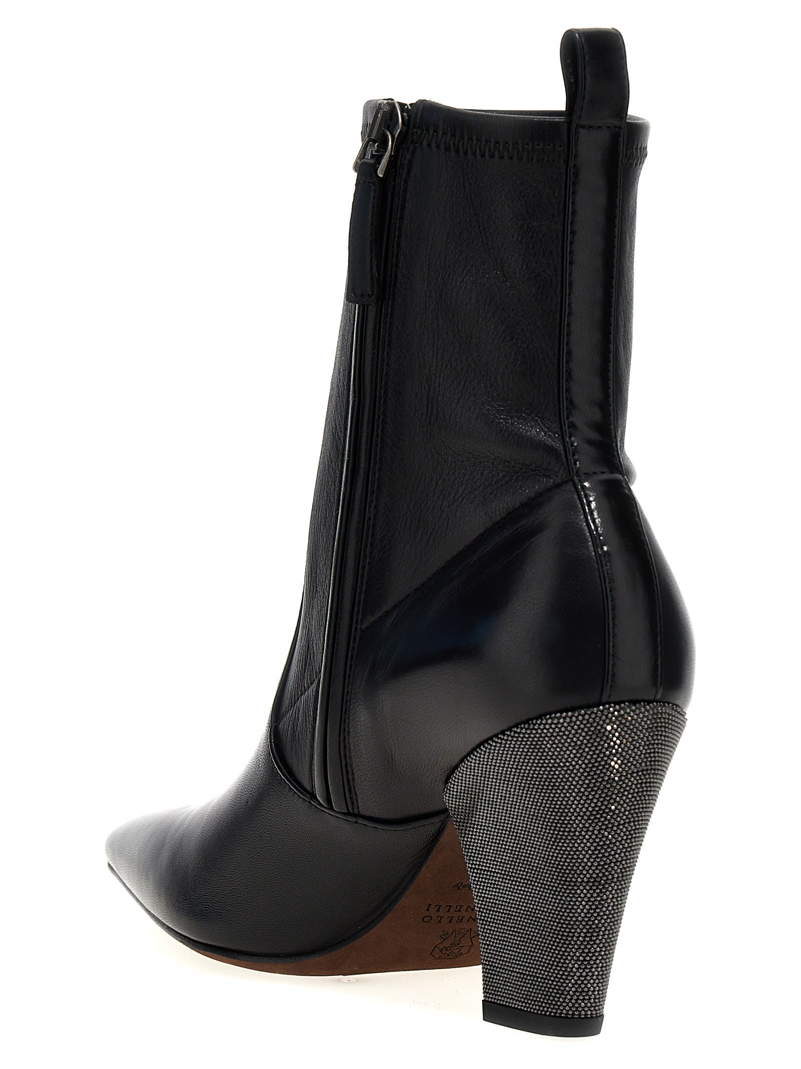 Shop Brunello Cucinelli Jewel Heel Ankle Boots In Black