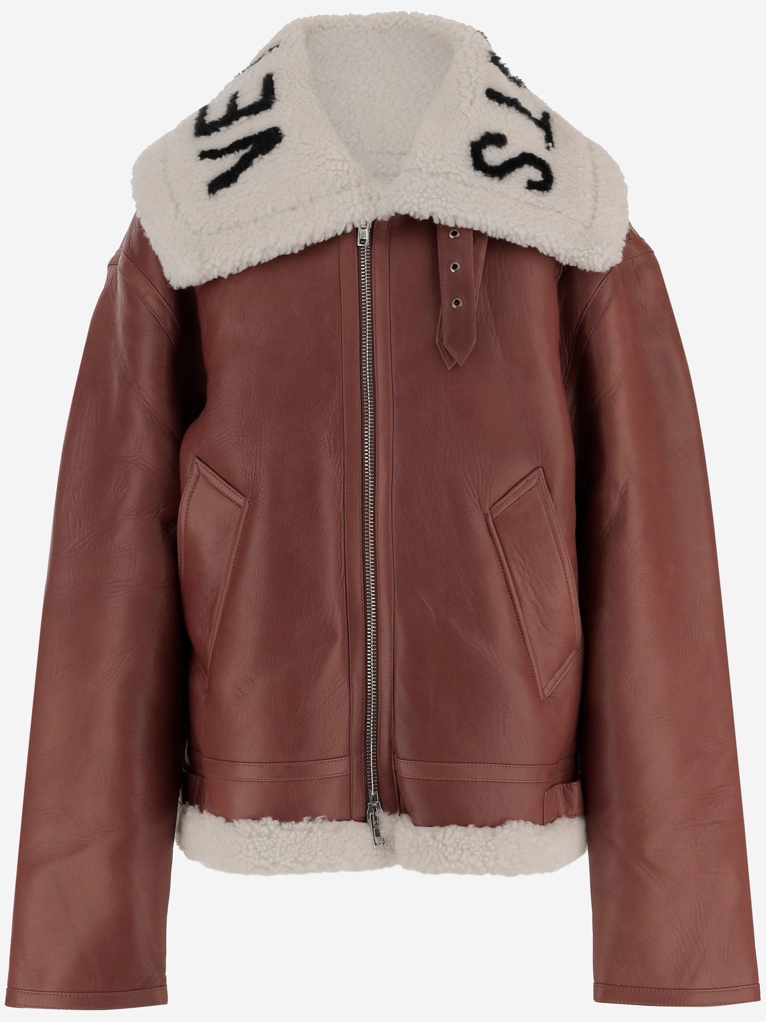 Vetements Leather Jacket With Logo In Brown