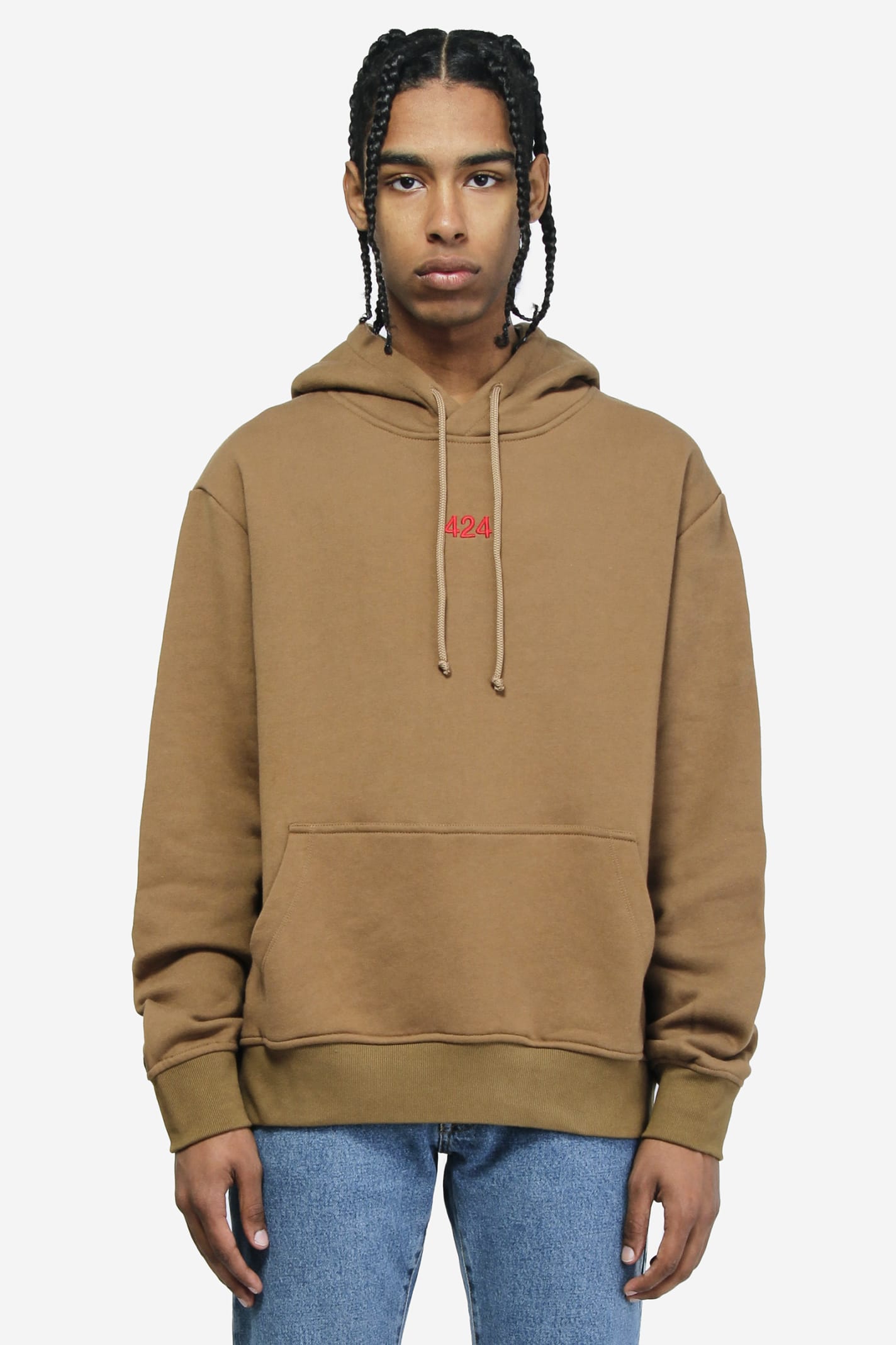 Fourtwofour On Fairfax 424 Embroidered Logo Hoodie In Beige