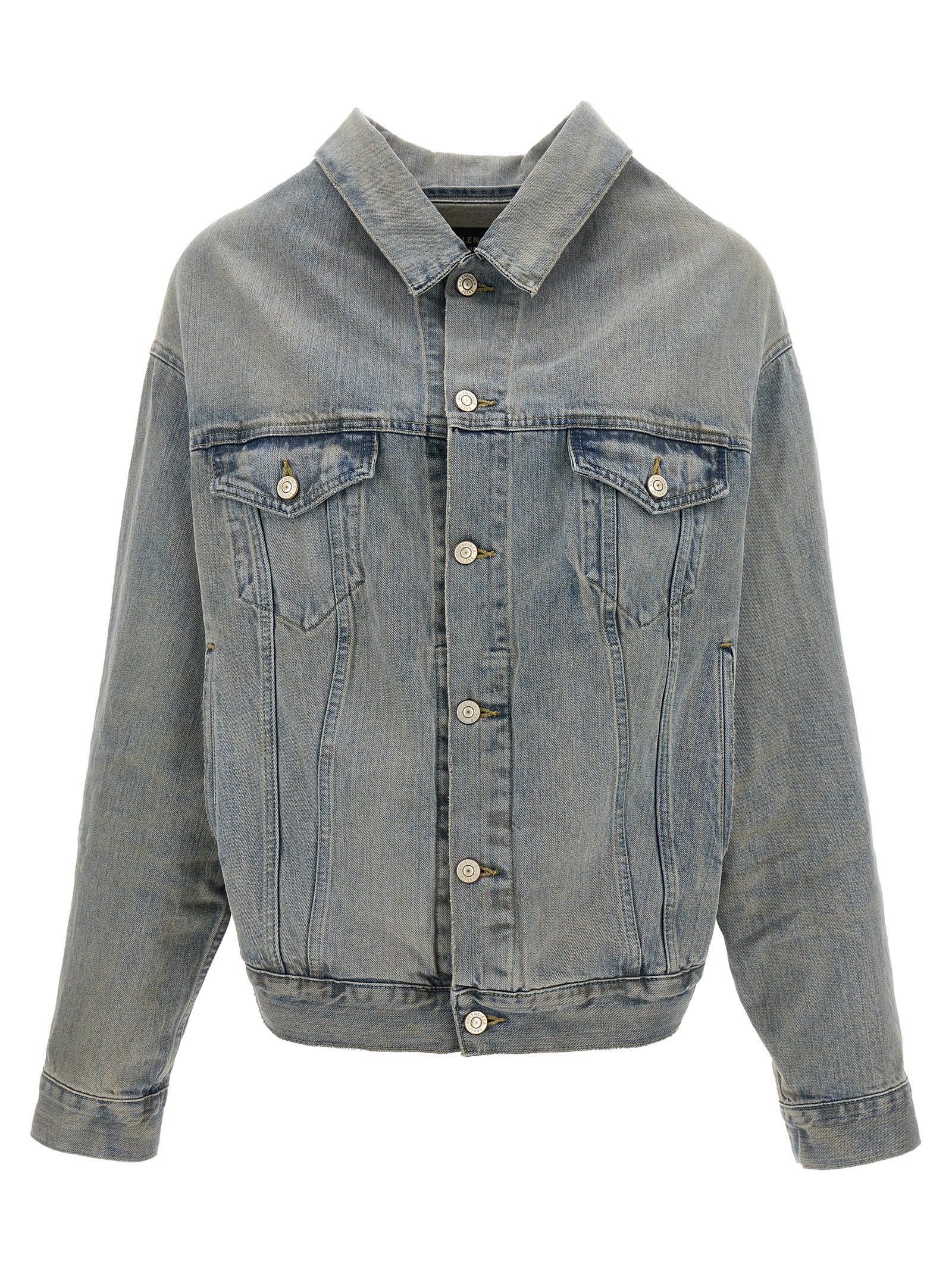 Shop Balenciaga Off-the-shoulder Denim Jacket In Light Blue