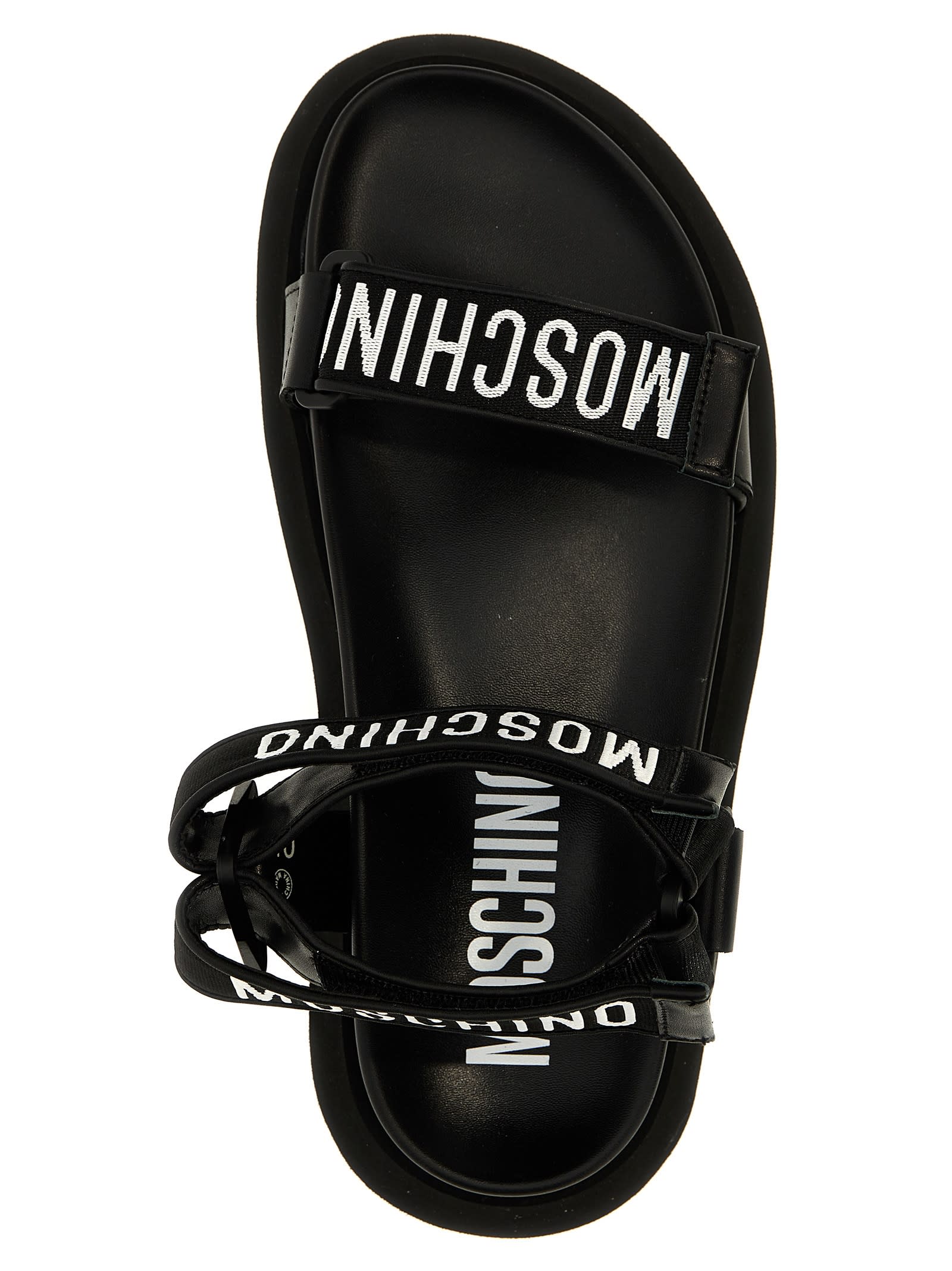 Shop Moschino Logo Sandals In Black