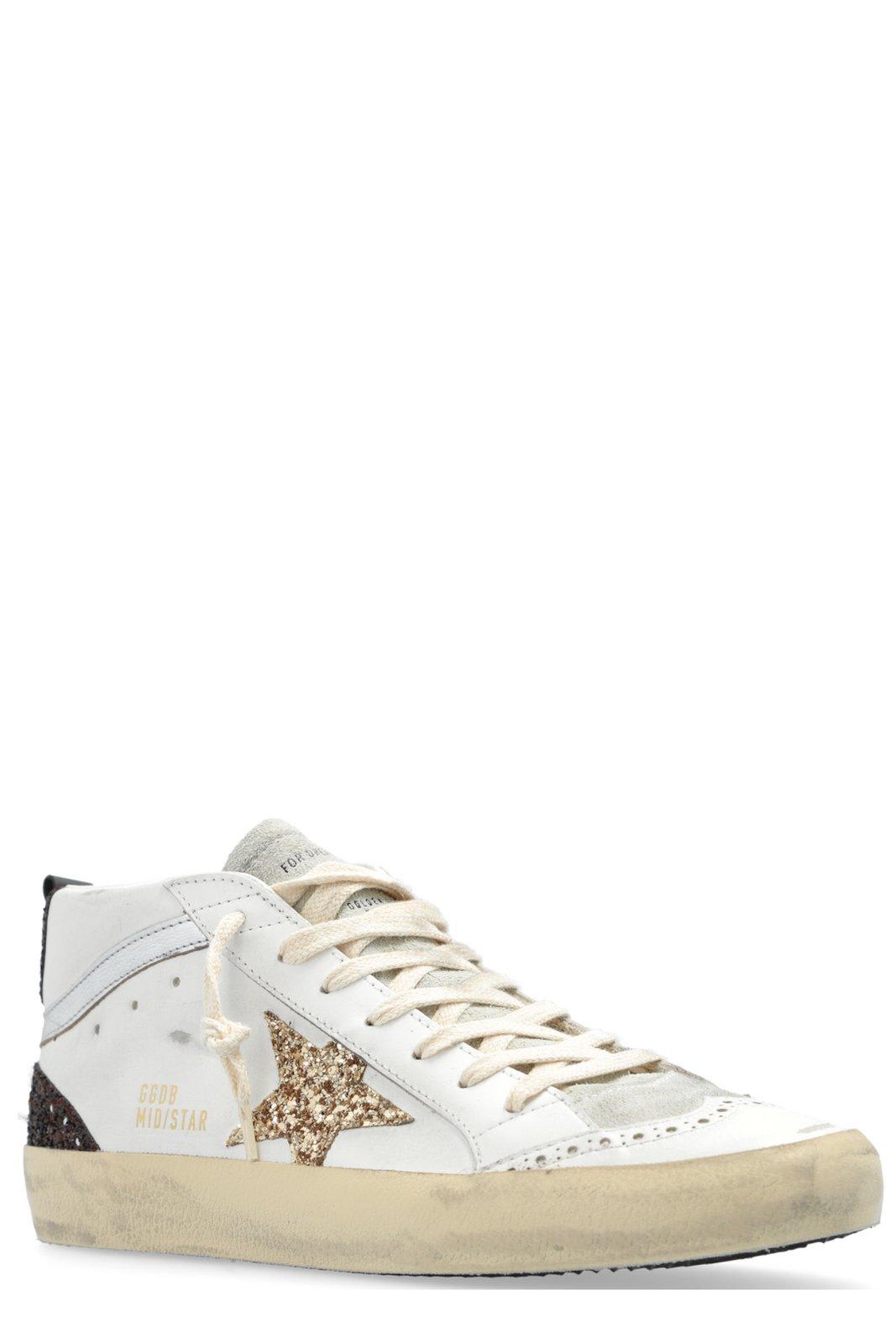 Shop Golden Goose Star Glittered Lace-up Sneakers In White