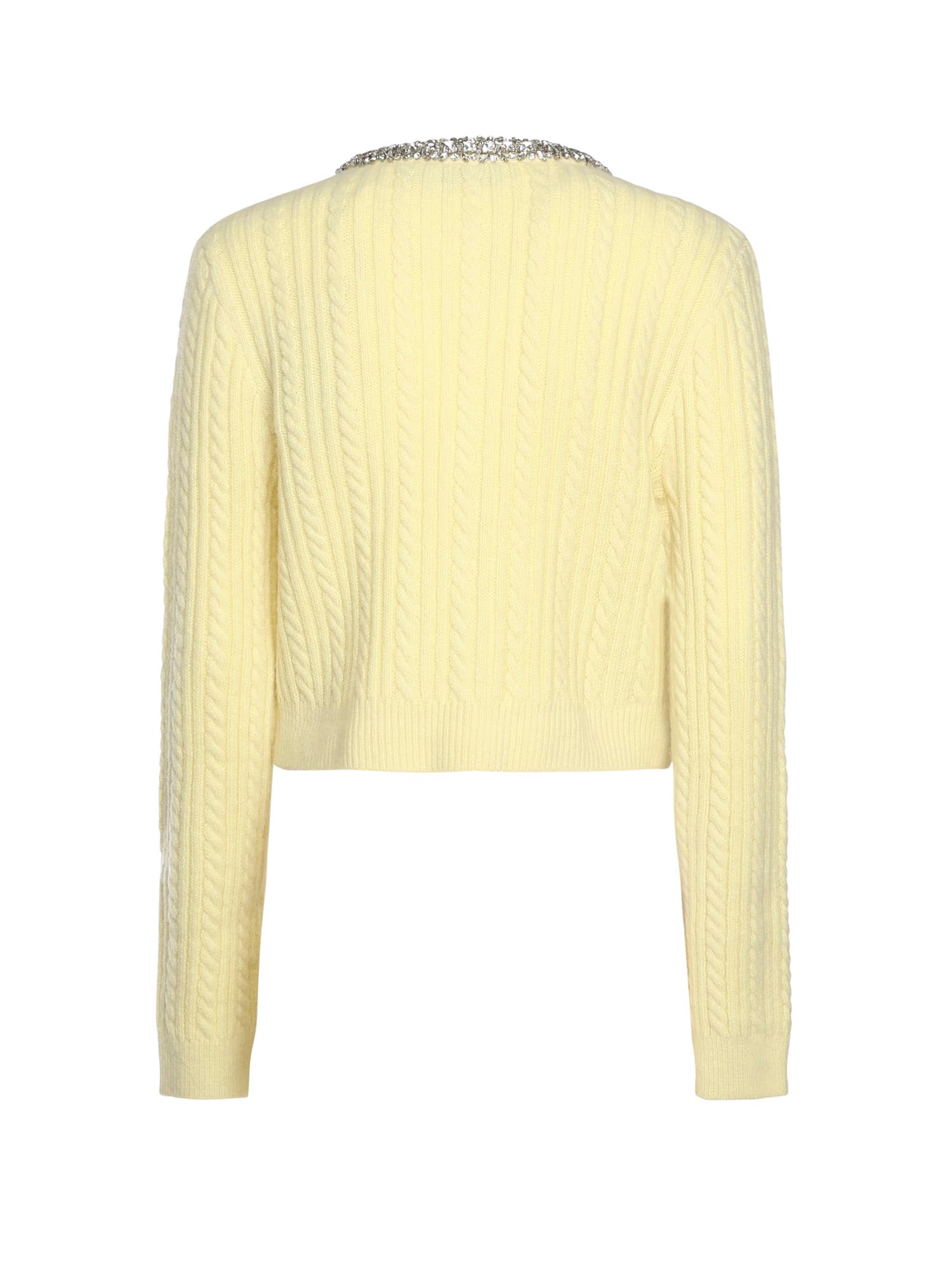 Self-portrait Alpaca Cardigan With Pearls And Rhinestones In Yellow