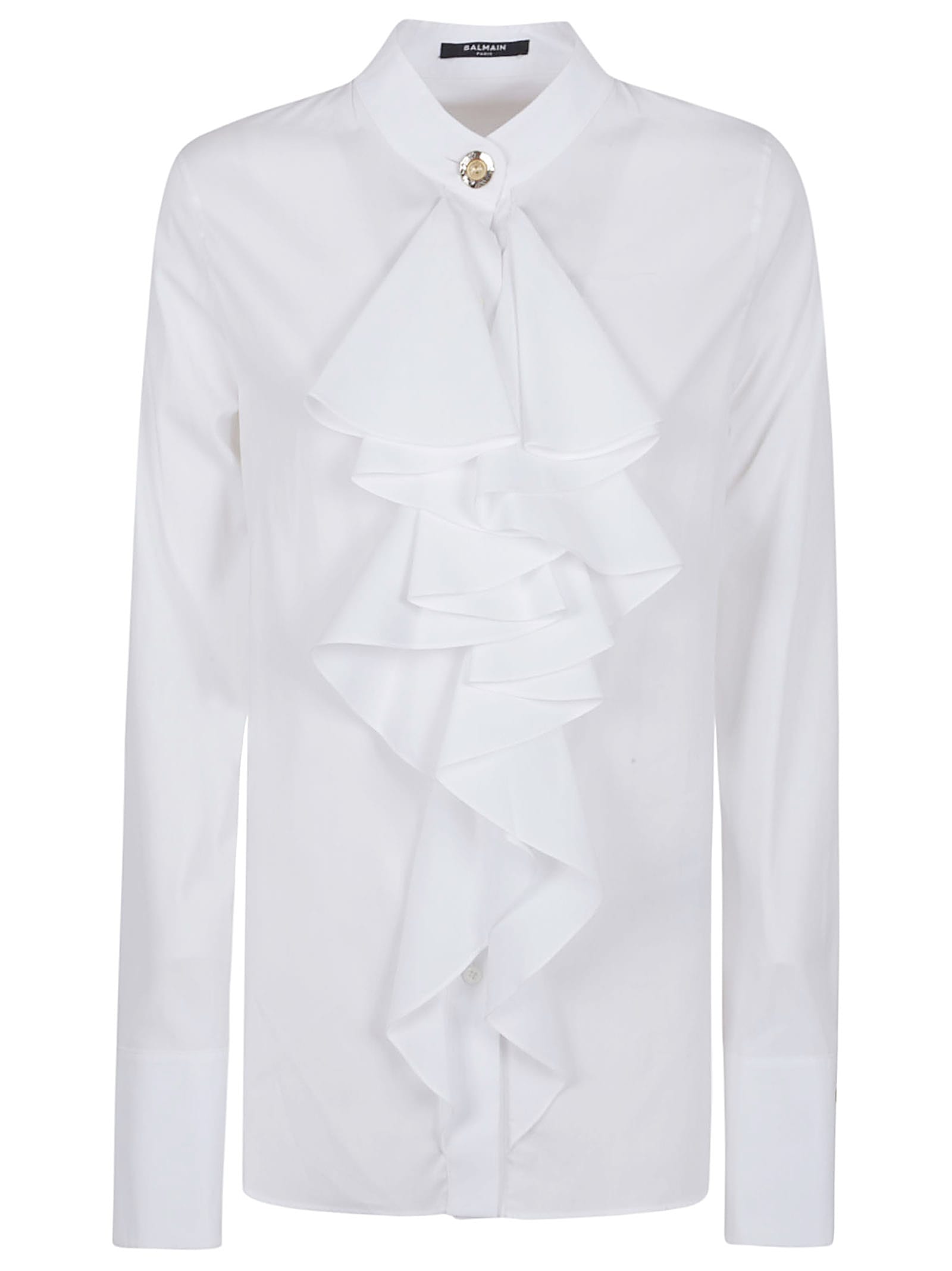 Balmain Jabot Collar Popeline Coton Shirt In White