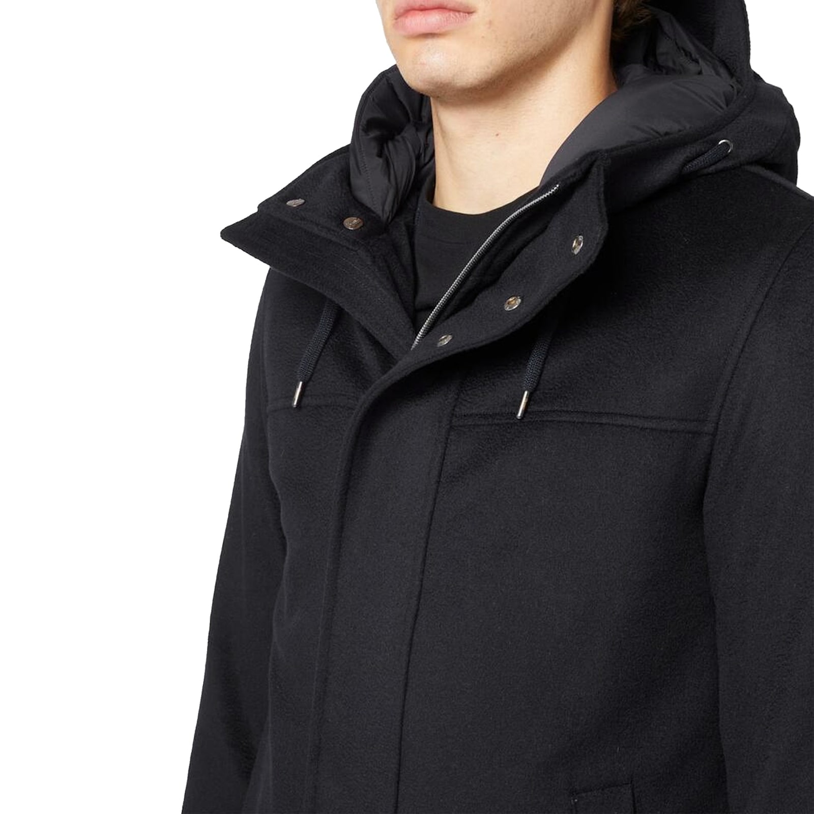 Herno Concealed-fastening Hooded Coat In Black