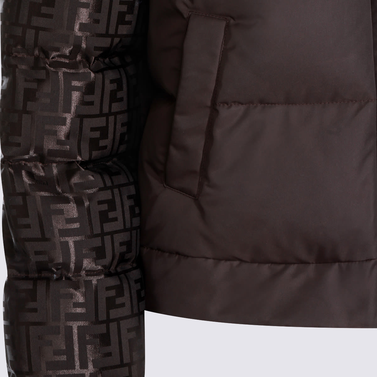 Fendi Women Down Jacket With Ff Jacquard Insert In Burgundy