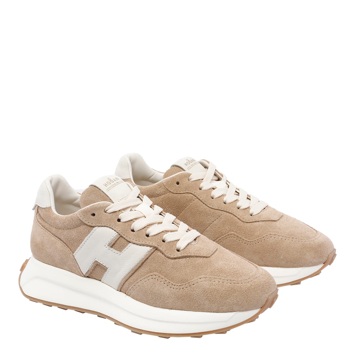 Hogan Low Top Sneakers With Rubber Sole And Suede Upper In Sand
