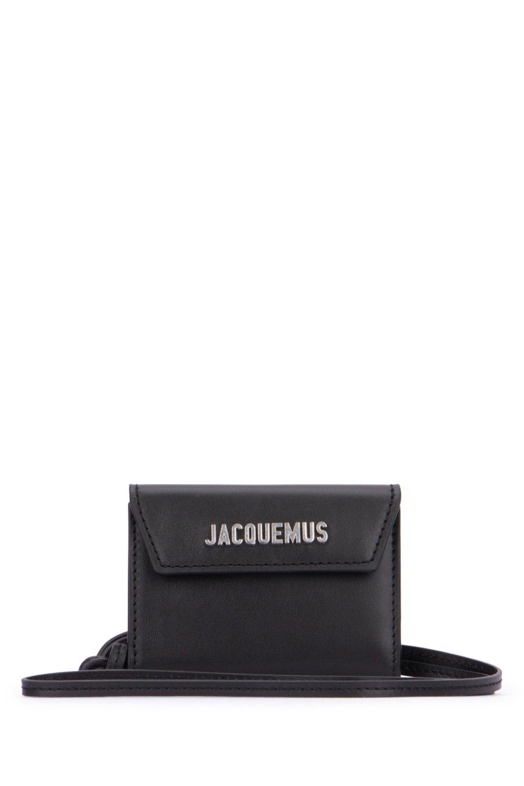 Shop Jacquemus Logo Lettering Neck Strapped Wallet In 990 Black