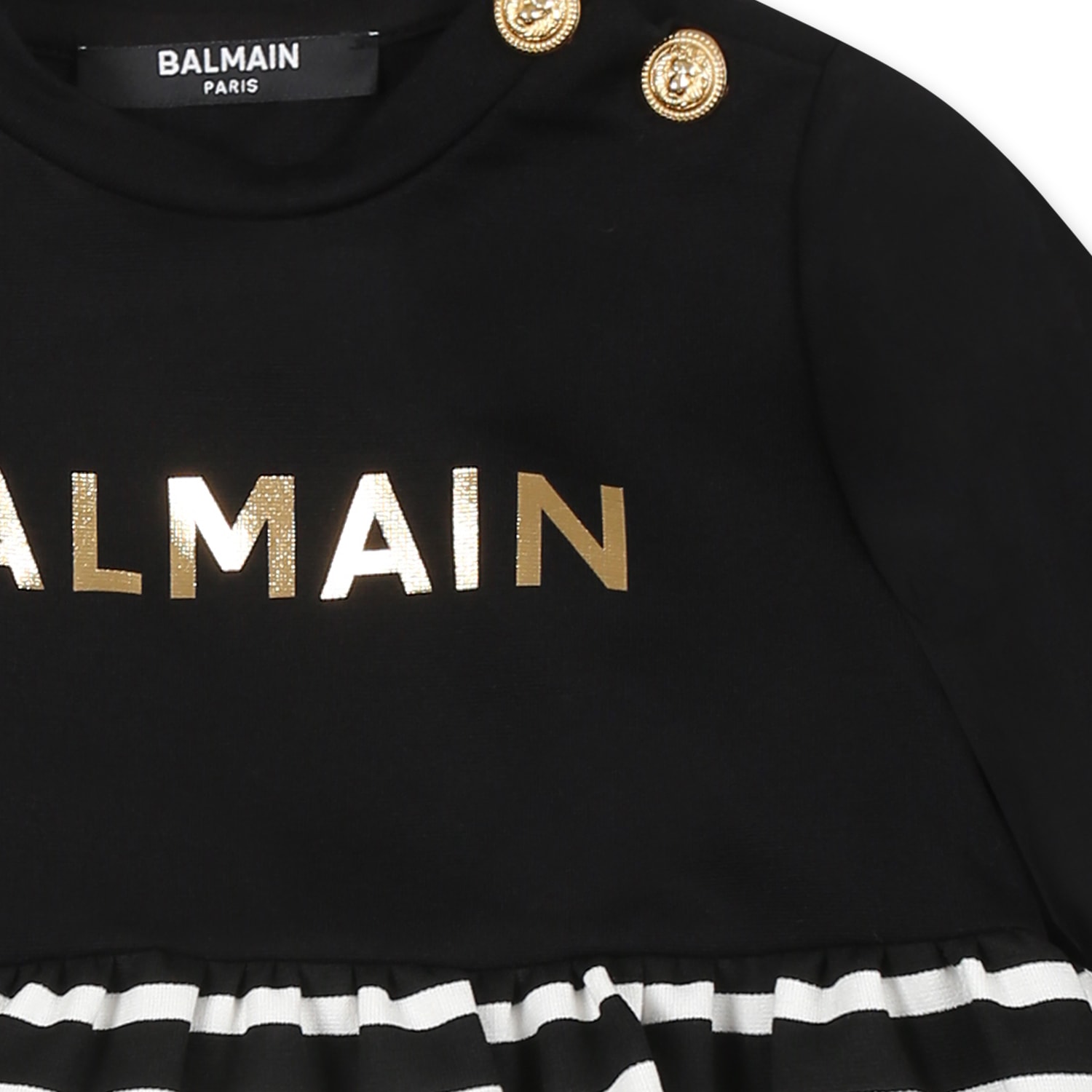 BALMAIN BLACK DRESS FOR BABY GIRL WITH LOGO 