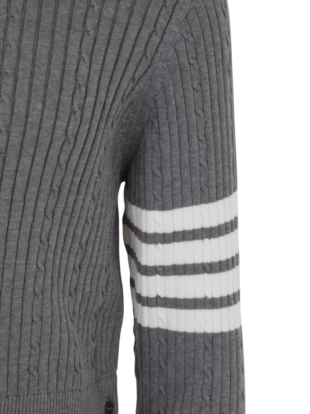 Baby Cable Rib Stitch Crew Neck Pullover In Cotton With 4 Bar Stripe In Lt  Grey