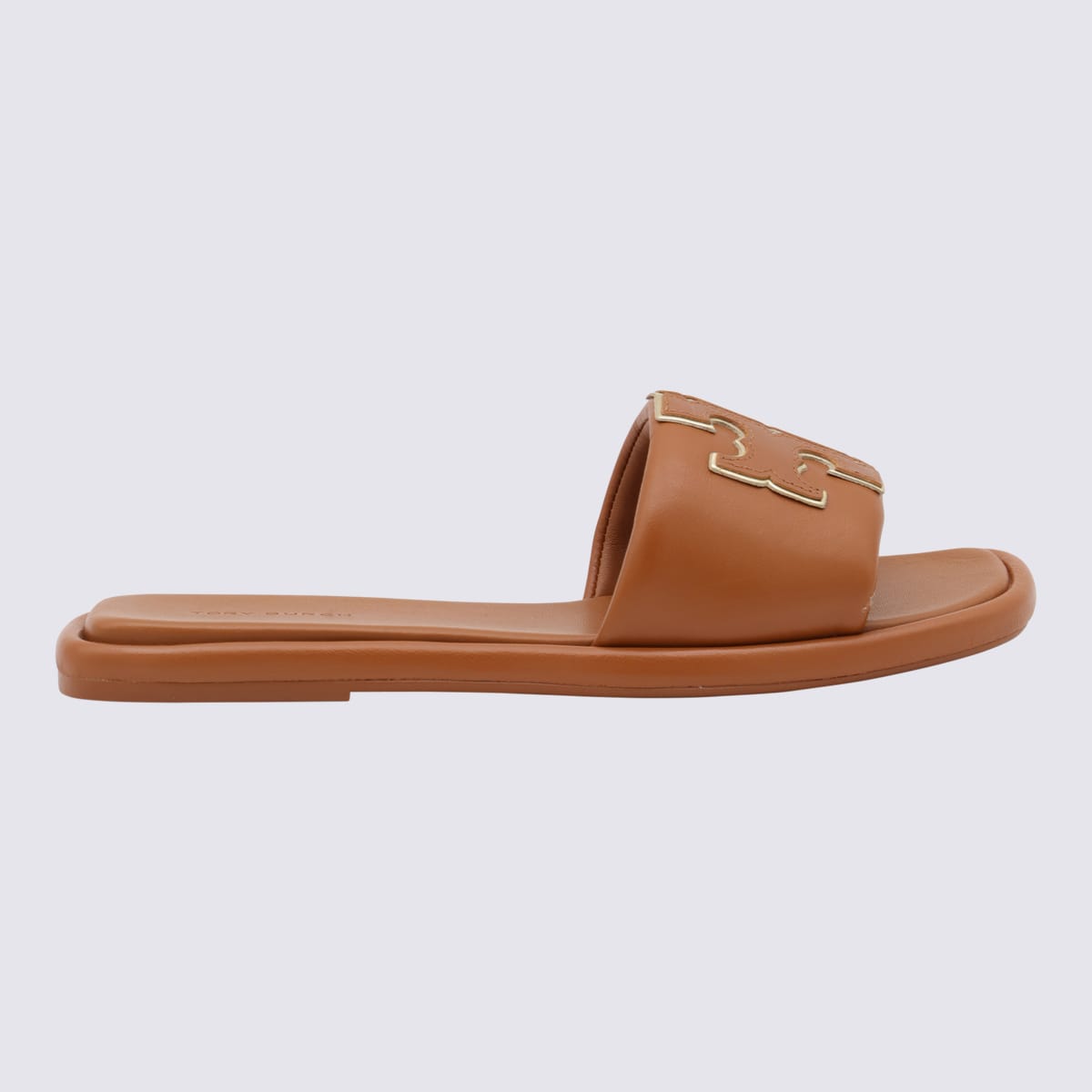 Shop Tory Burch Brown Leather Flats In Bourbon Miele / Gold