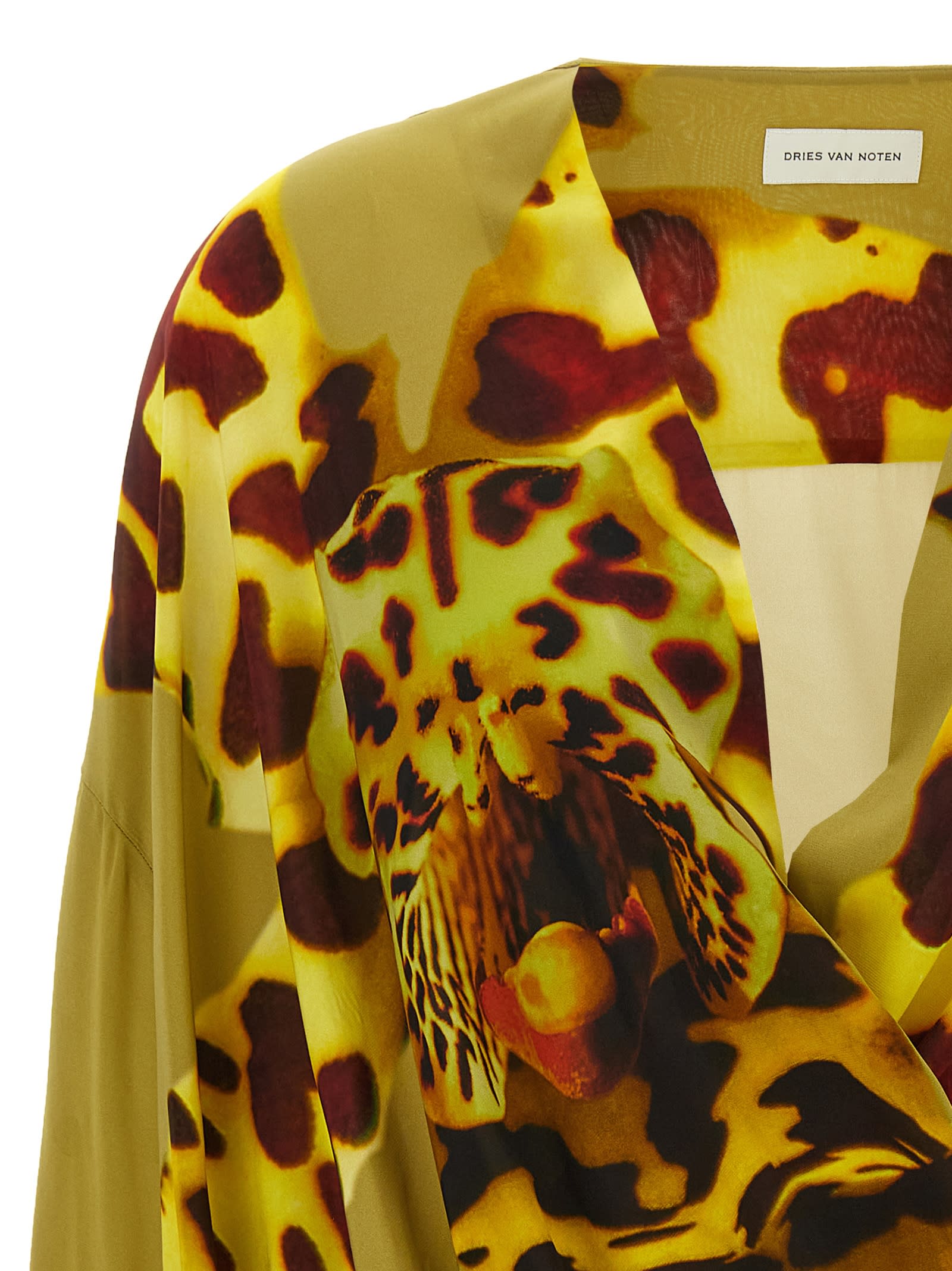 Dries Van Noten Camiel Leopard Orchid Print Faux Wrap Top In Multicolor