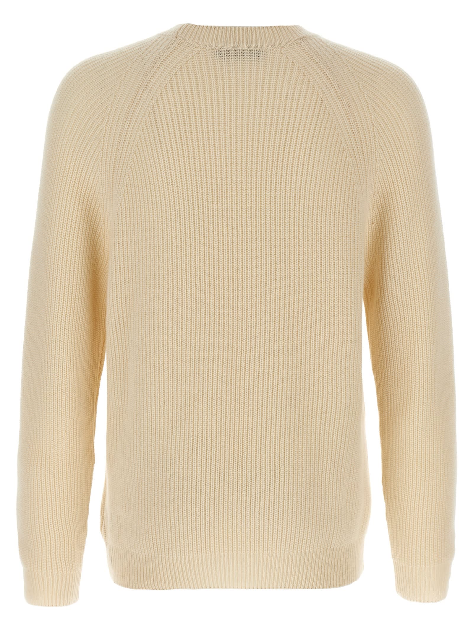 Zanone Ribbed Cashmere Sweater With Crew Neck And Cuffed Sleeves In Neutral