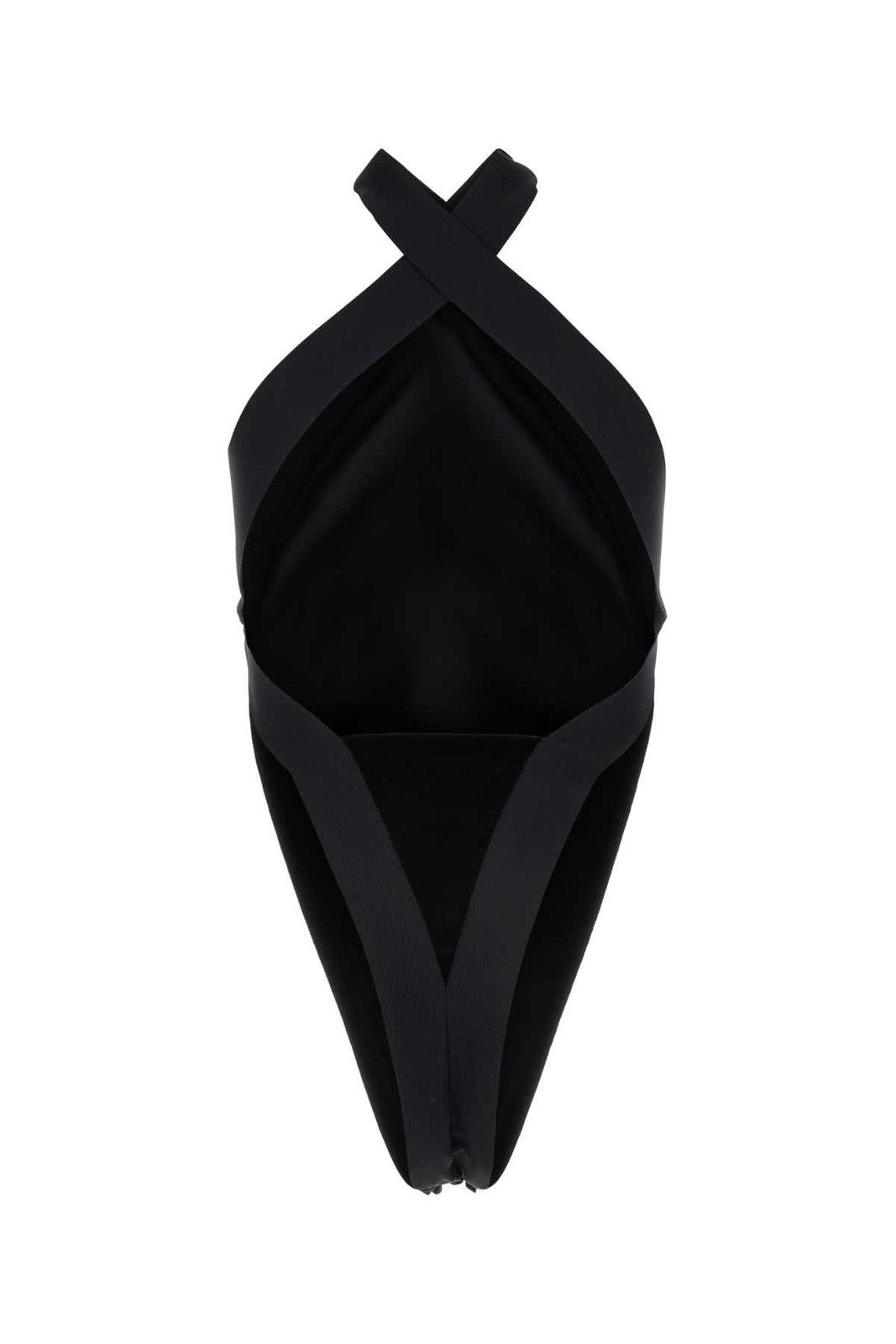 Shop Saint Laurent Sleeveless Velvet Bodysuit In Nero
