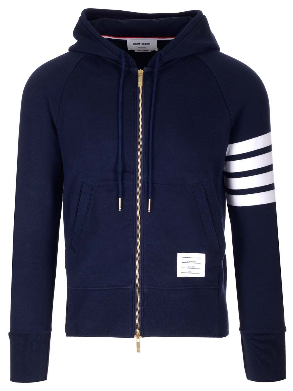 Shop Thom Browne Blue 4-bar Full-zip Hoodie