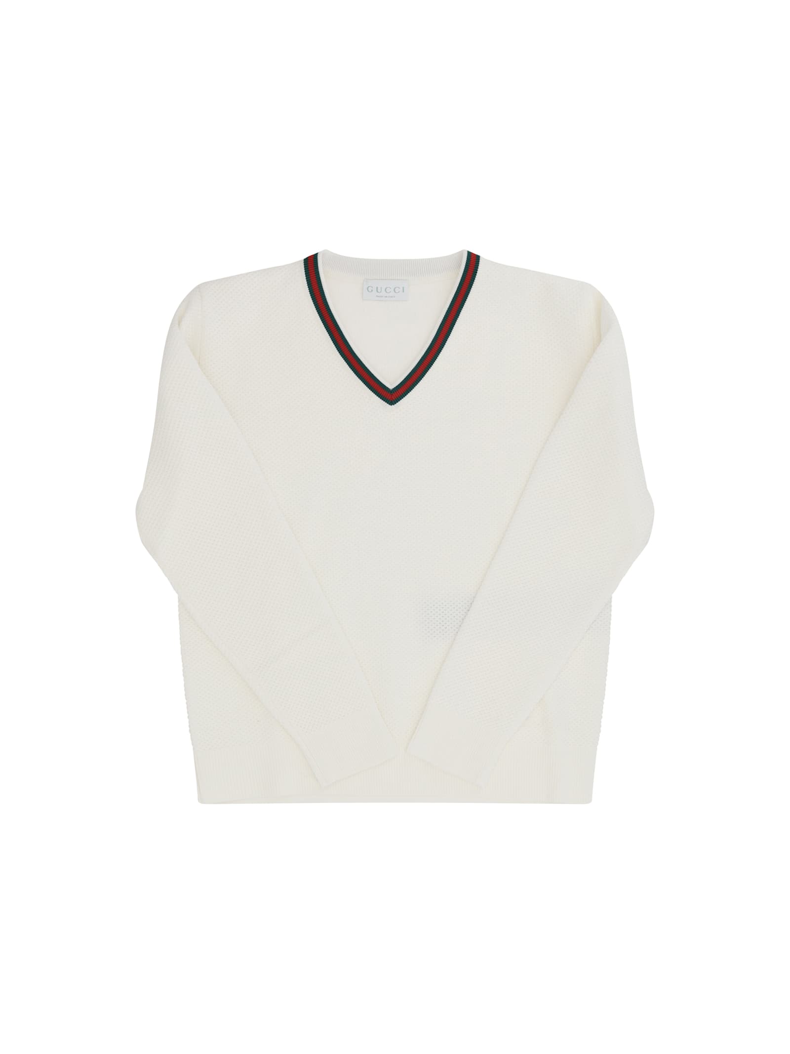 Gucci White Sweater For Kids With Web Detail In White/green/red