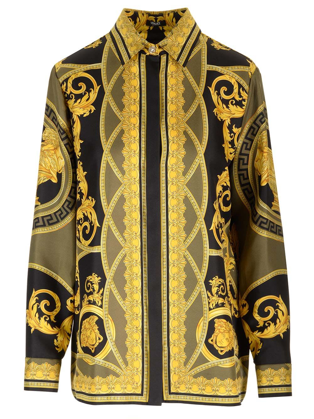 Shop Versace Barocco Silk Twill Shirt In Green