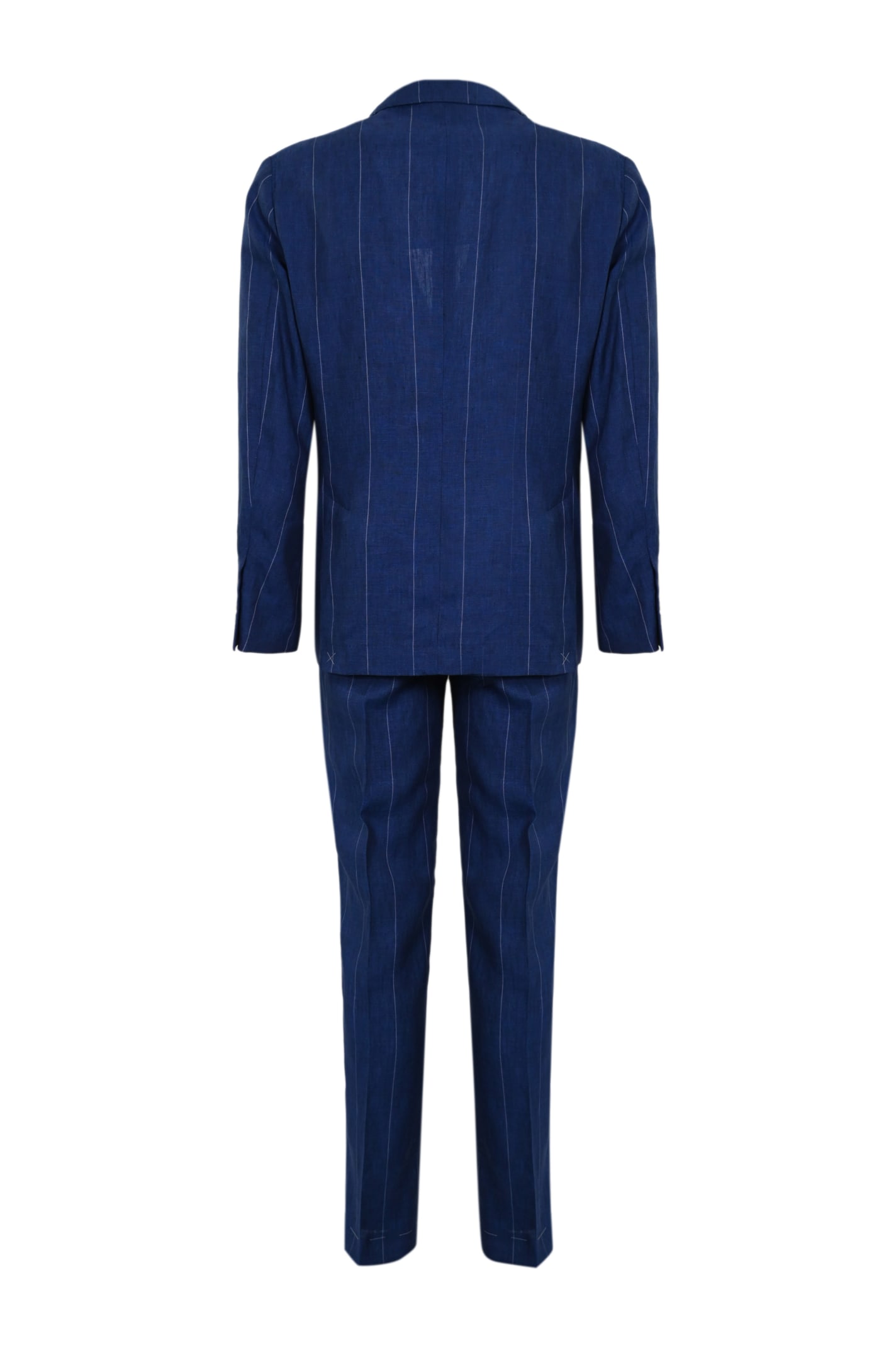 Shop Brunello Cucinelli Pinstriped Linen Suit In Indaco