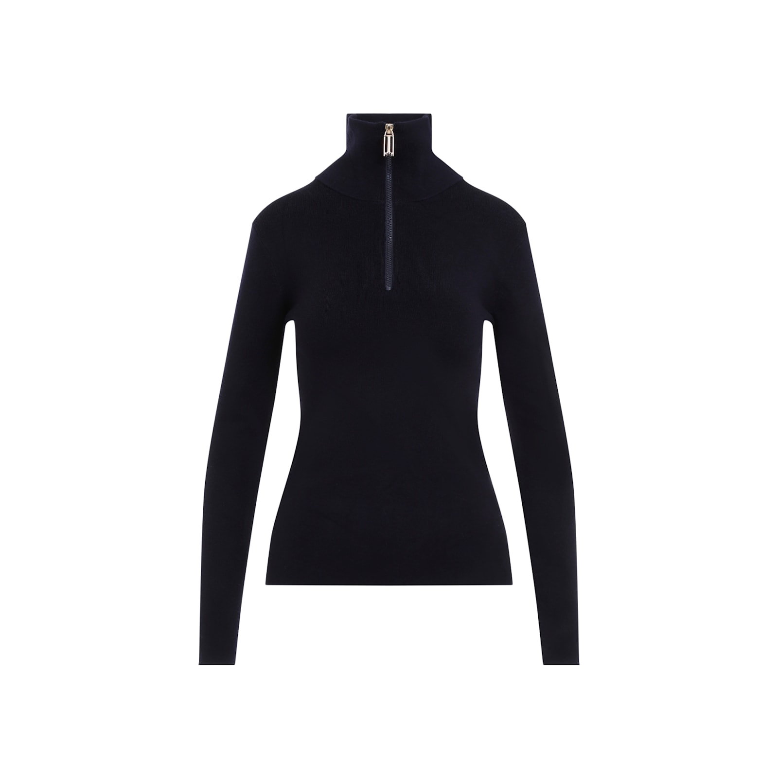 Shop Victoria Beckham Half Zip High Neck Top In Ink Blue