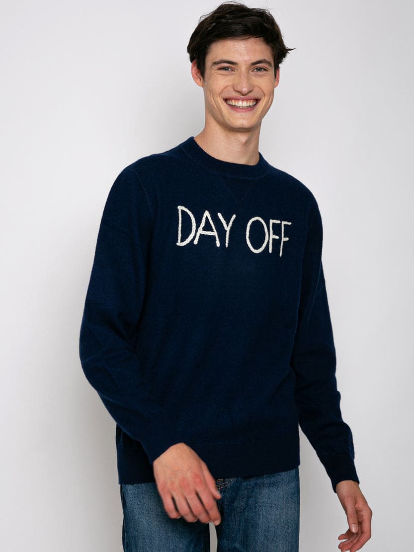 Mc2 Saint Barth Crewneck Knitted Sweater With Day Off Embroidery In Blue