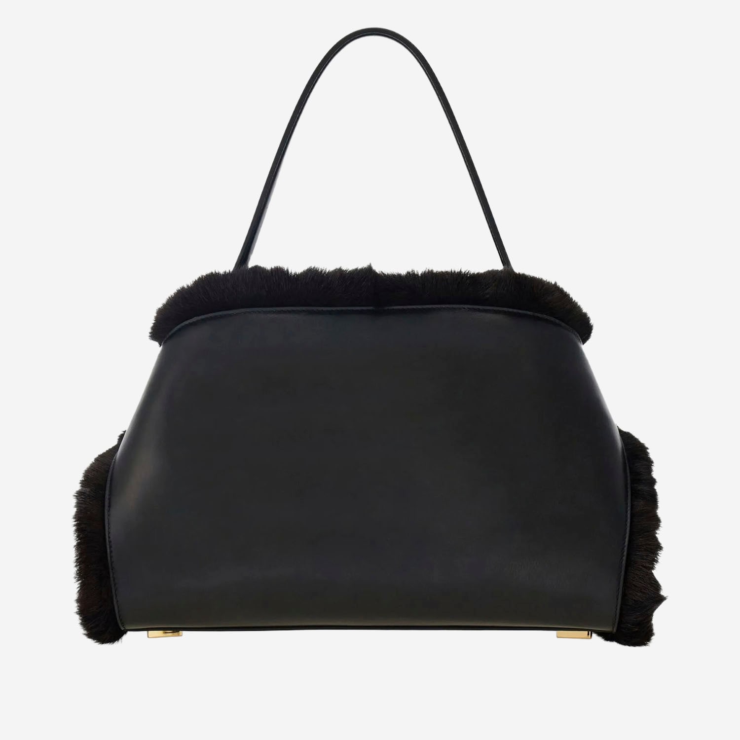 Ferragamo Hug Shearling-trimmed Leather Shoulder Bag In Black