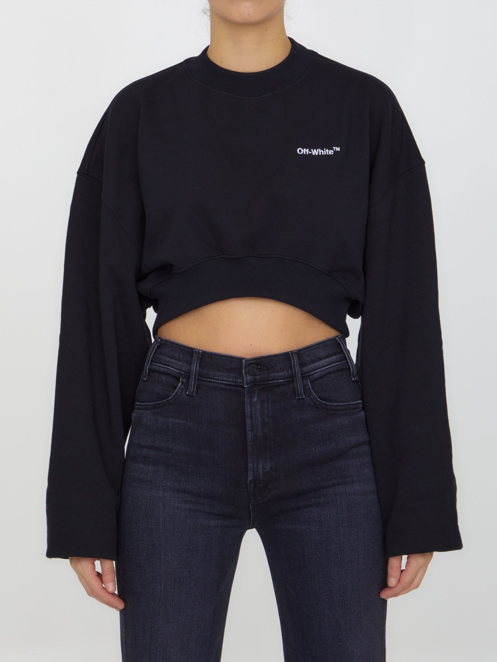 Shop Off-white Cropped Sweatshirt With Logo In Black White